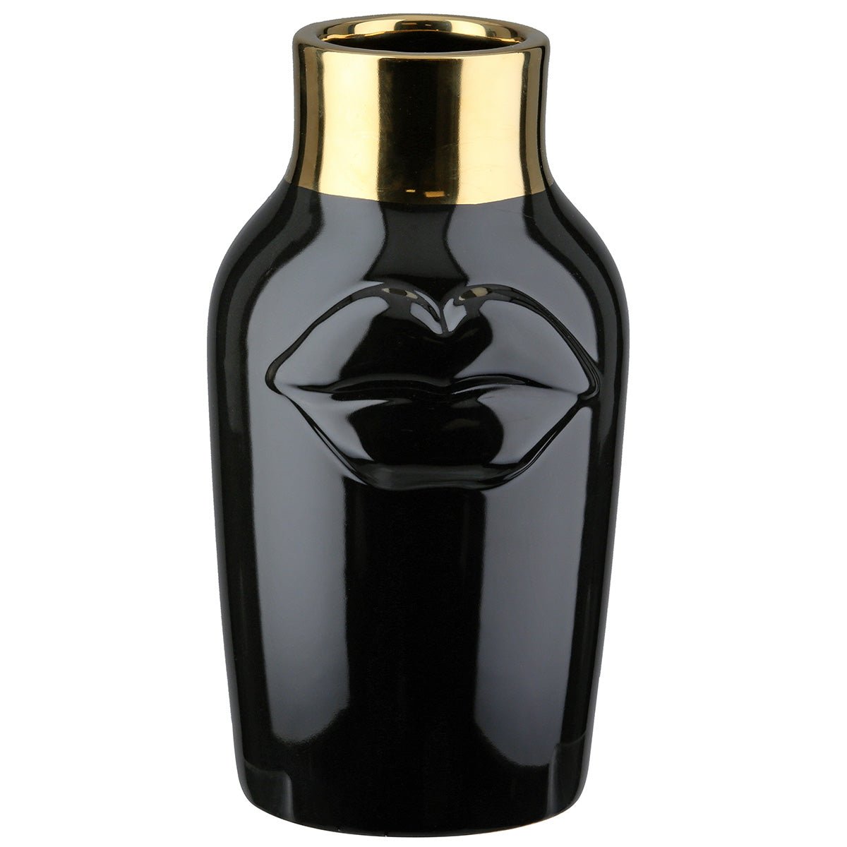Gilde Vase Mouth Motif Ceramics Black 20.5cm -Gilde