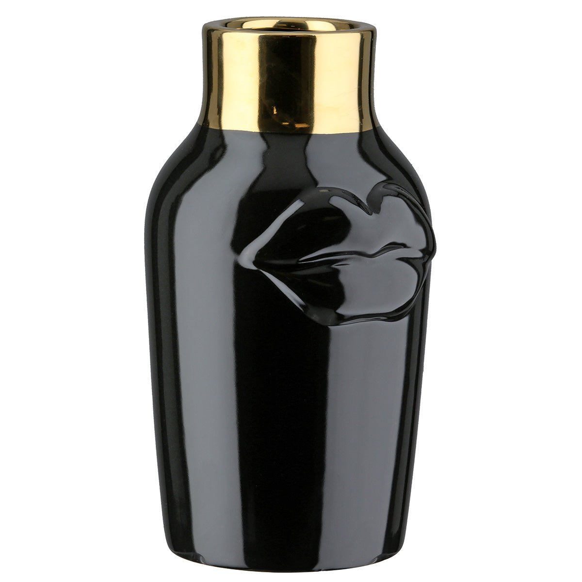 Gilde Vase Mouth Motif Ceramics Black 20.5cm -Gilde