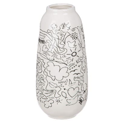 Gilde Vase Single-line Design Porcelain White 20cm -Gilde
