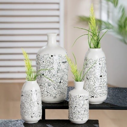 Gilde Vase Single-line Design Porcelain White 20cm -Gilde