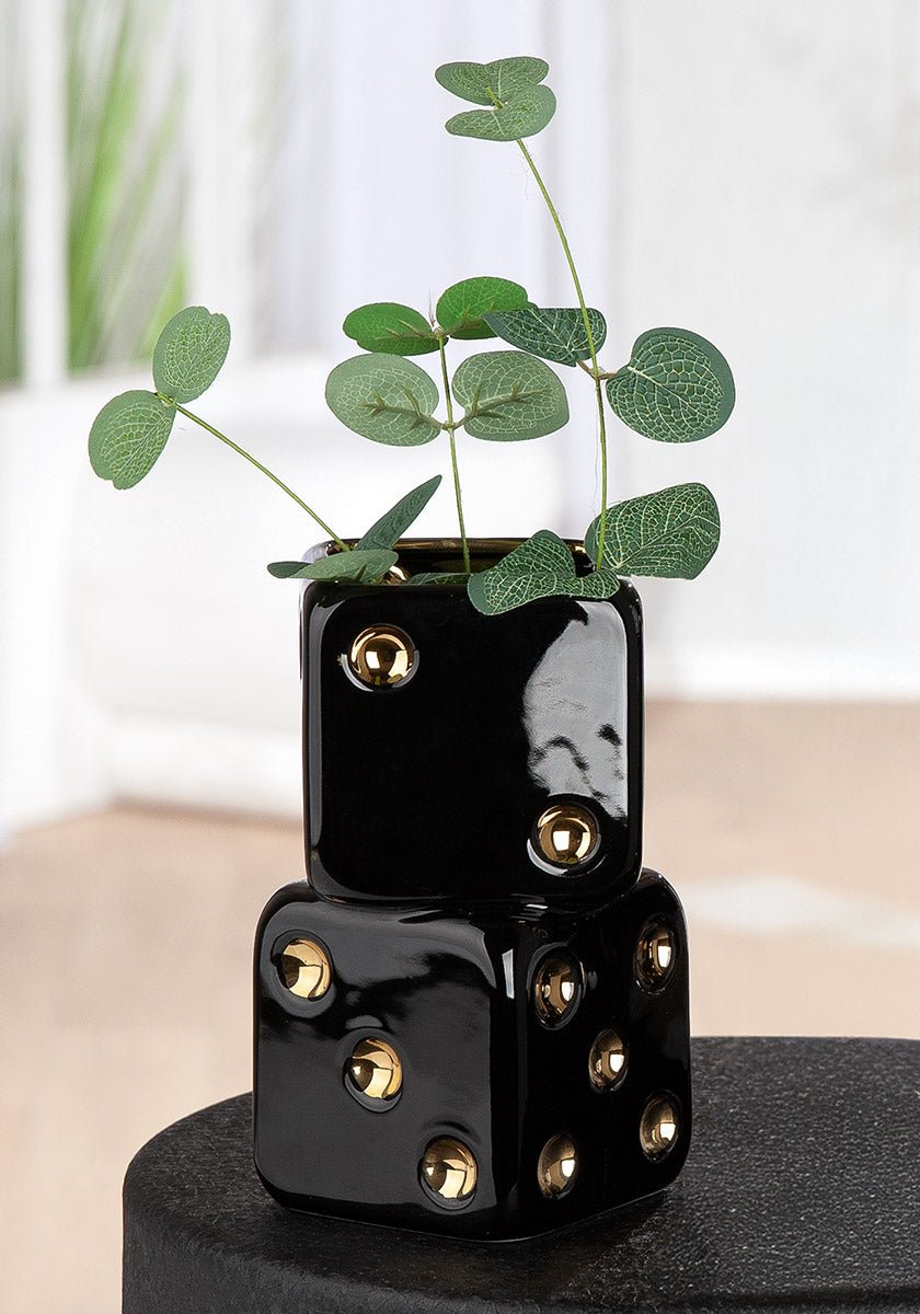 Gilde Vase Square Gioco Cube Ceramics Black 18.5cm -Gilde