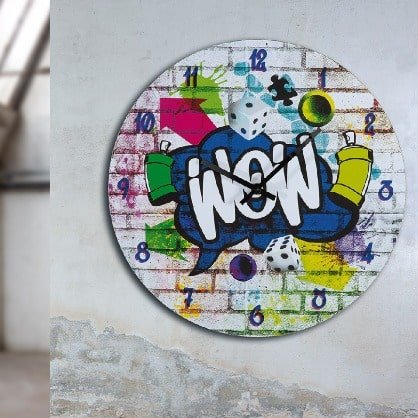 Gilde Wall Clock Round Wow Graffiti Motif MDF Multicolored -Gilde