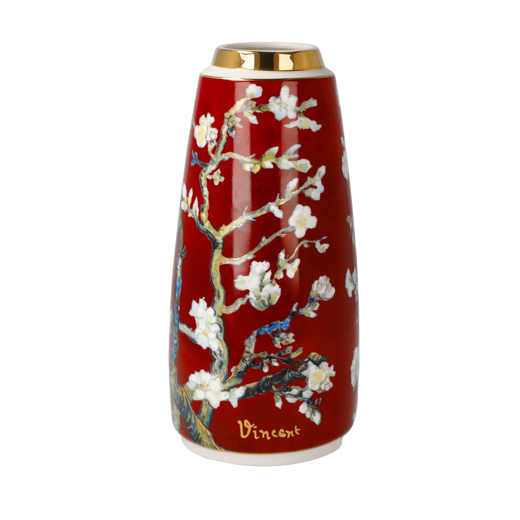 Goebel Slim Vase Van Gogh Almond Tree Red -Goebel