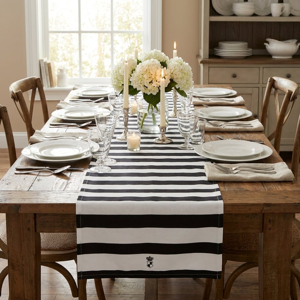 Goebel Table Runner Striped Black & White -Goebel