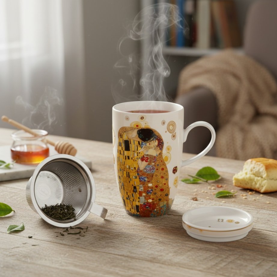 Goebel Tea Cup Strainer Gustav Klimt The Kiss -Goebel