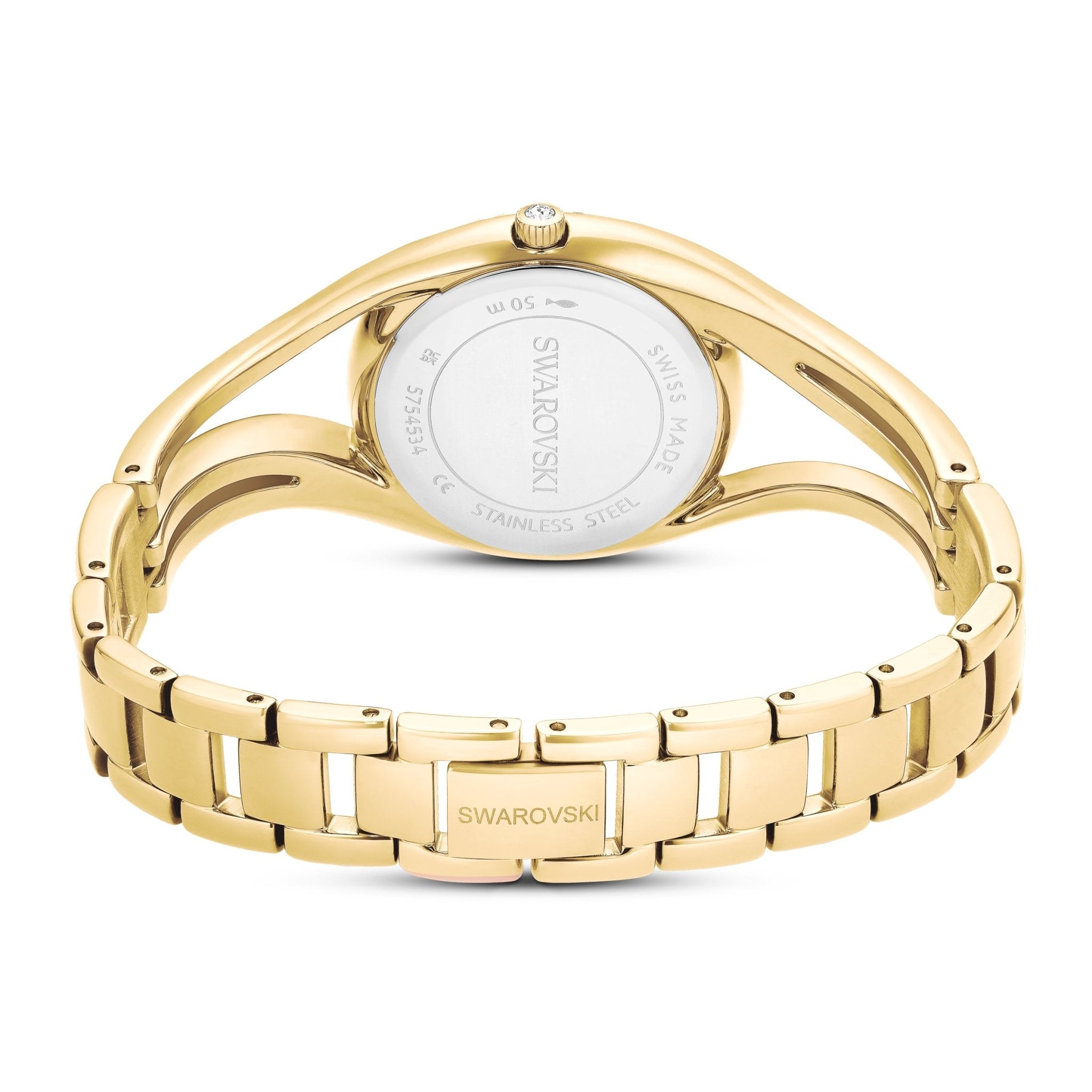 Hyperbola bangle watch, Swiss Made, Metal bracelet, Gold tone, Gold-tone finish -Swarovski