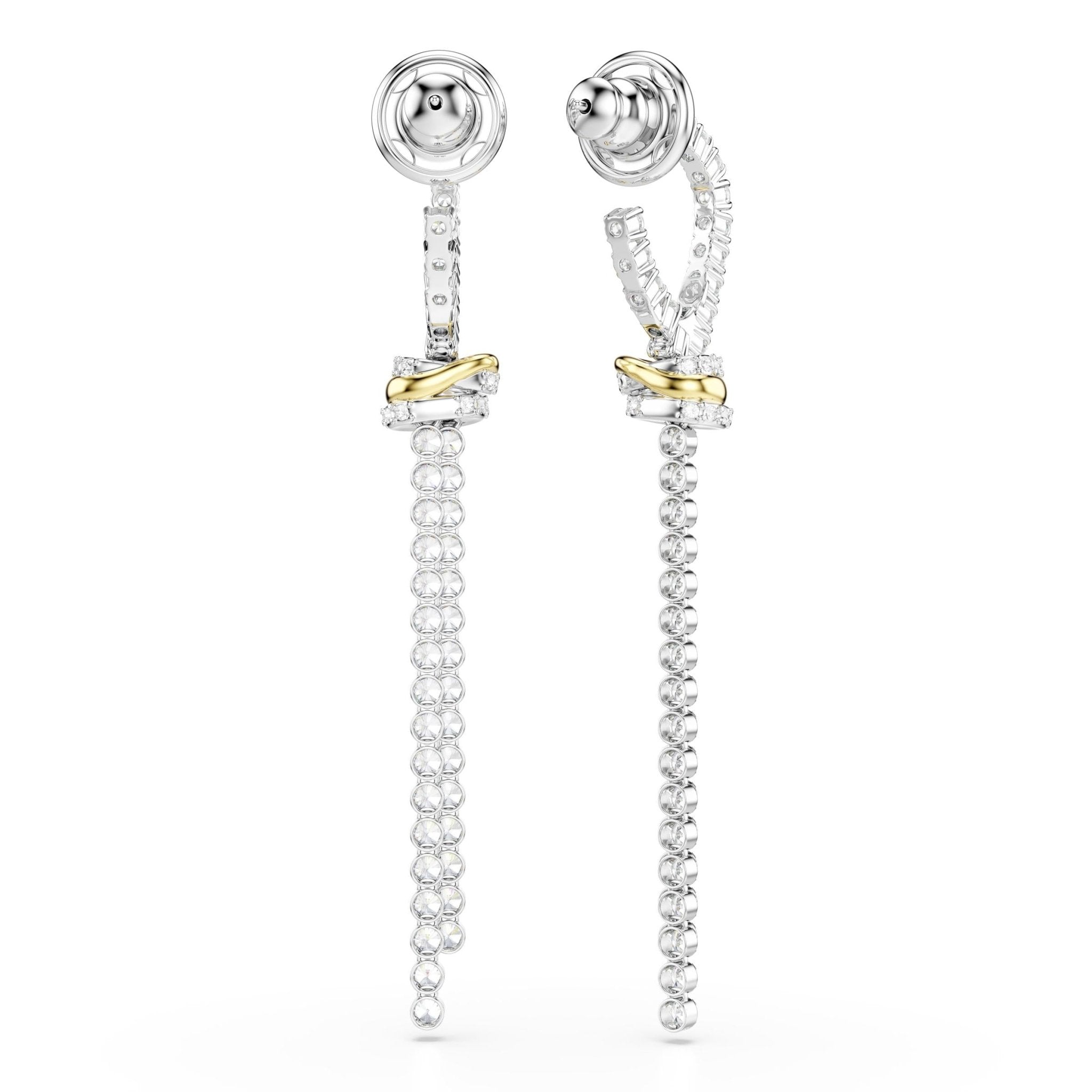 Hyperbola drop earrings, Round cut, Knot, White, Mixed metal finish -Swarovski