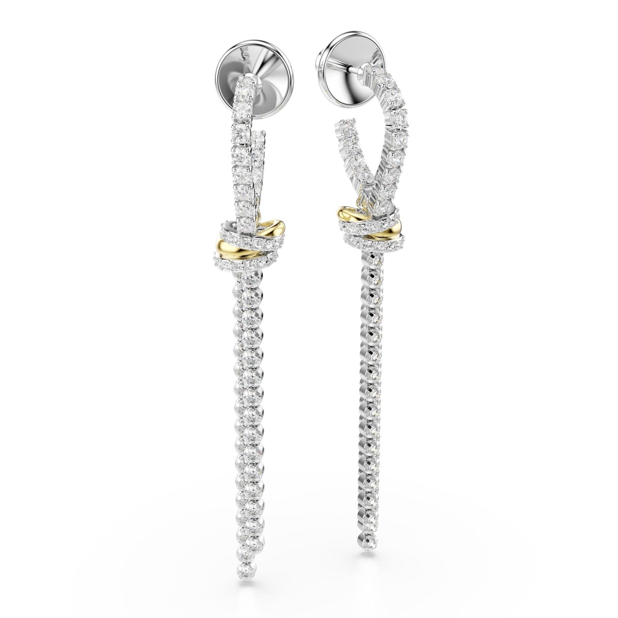 Hyperbola drop earrings, Round cut, Knot, White, Mixed metal finish -Swarovski