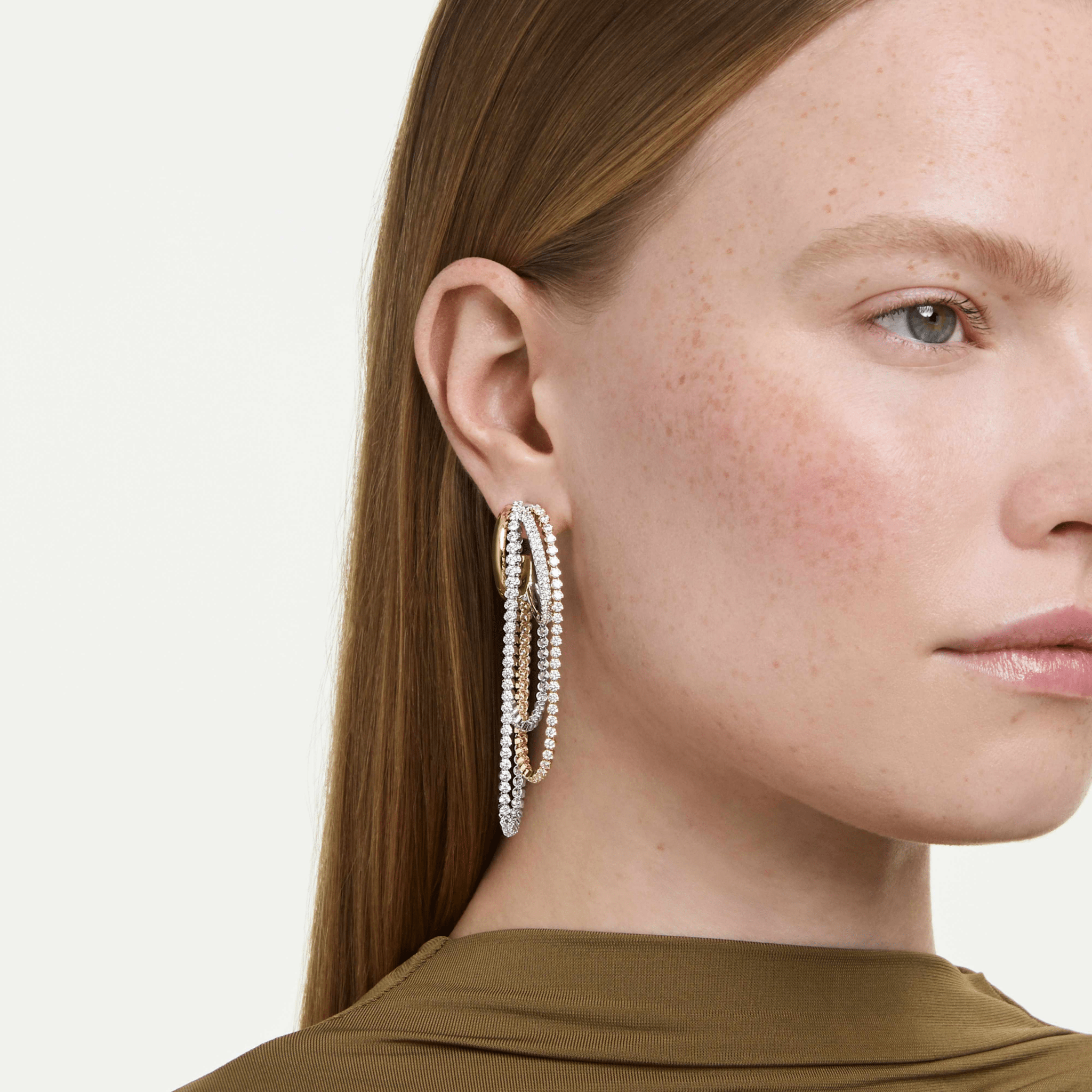 Hyperbola earrings, Layered, Round cut, White, Mixed metal finish -Swarovski
