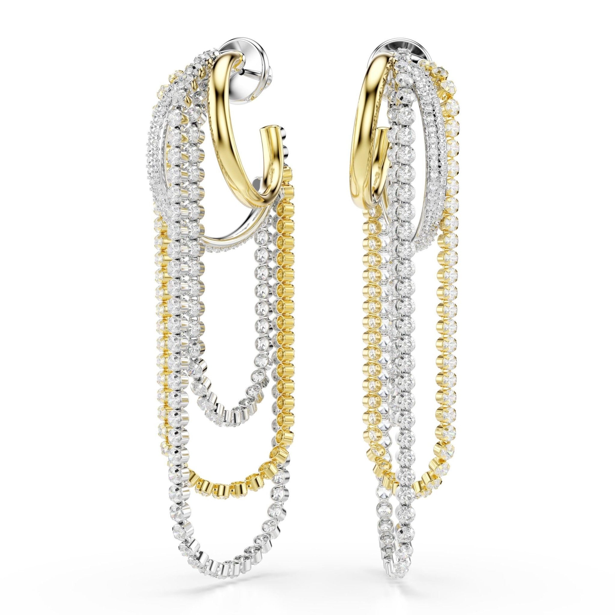 Hyperbola earrings, Layered, Round cut, White, Mixed metal finish -Swarovski