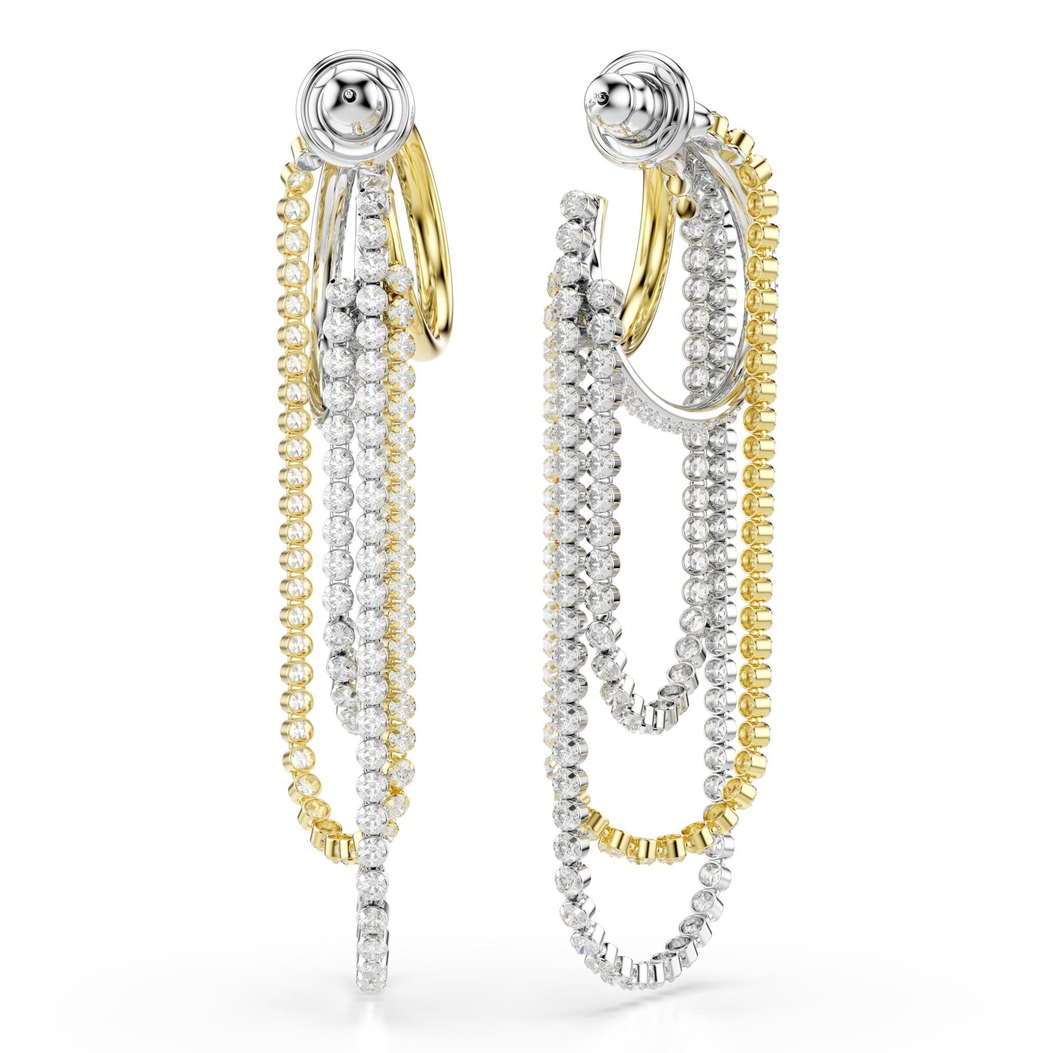 Hyperbola earrings, Layered, Round cut, White, Mixed metal finish -Swarovski