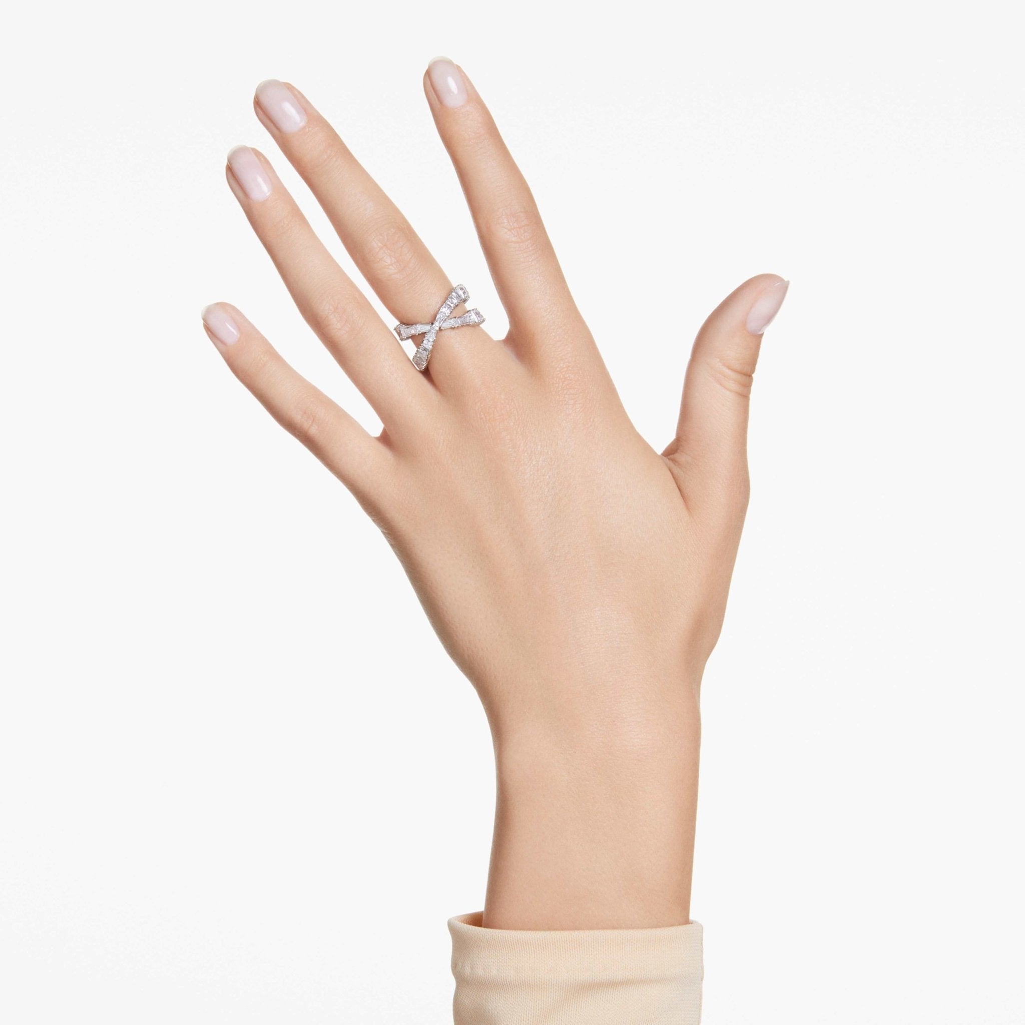 Hyperbola ring Infinity, White, Silver-tone finish 50 -Swarovski
