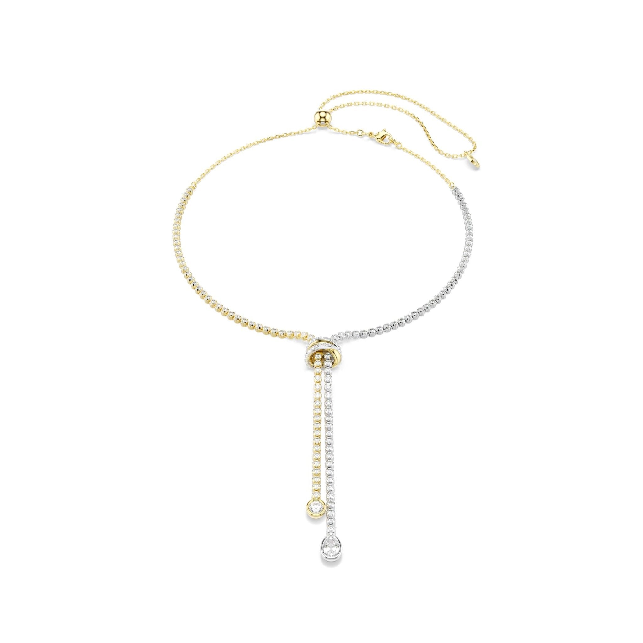 Hyperbola Y necklace, Round cut, Knot, White, Mixed metal finish -Swarovski