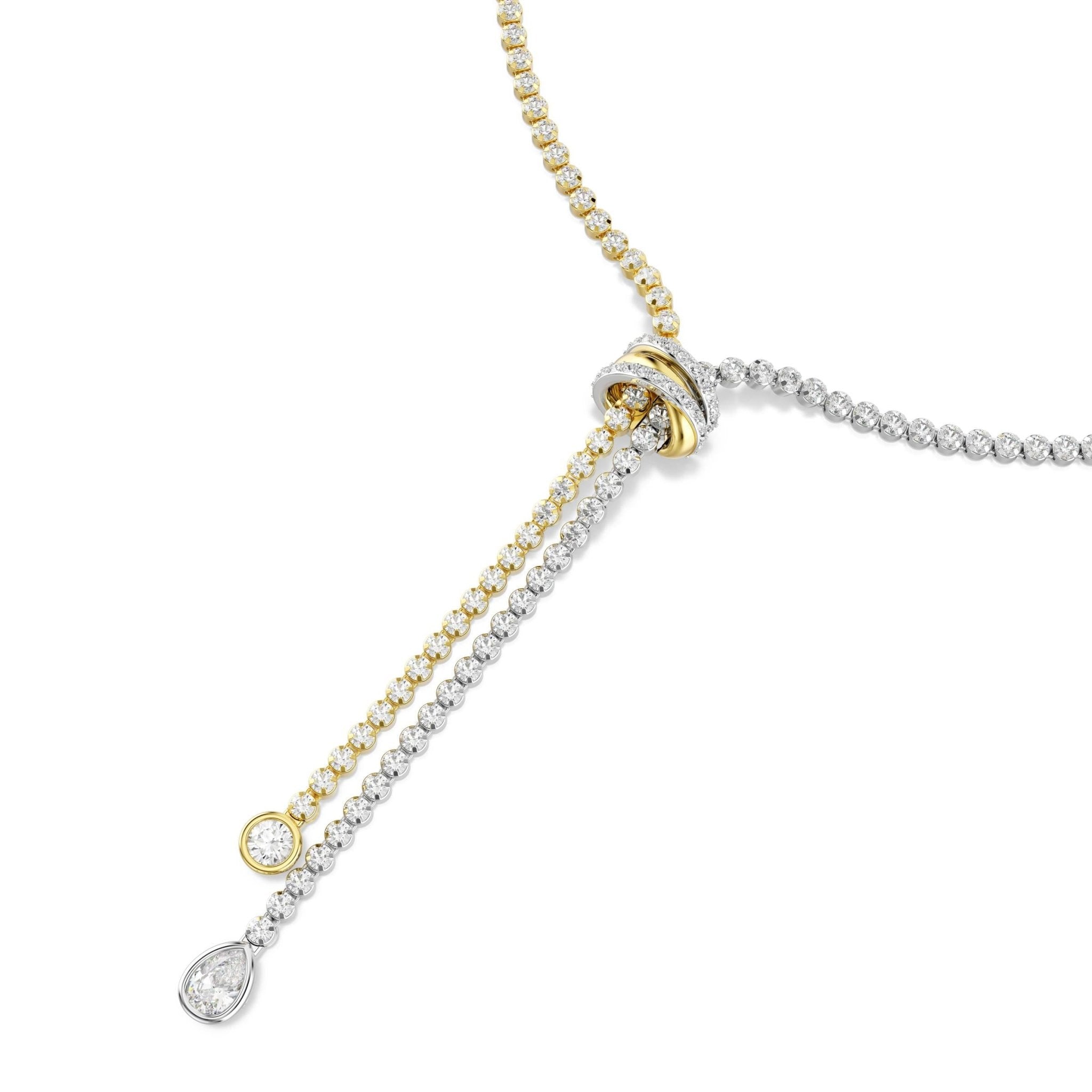 Hyperbola Y necklace, Round cut, Knot, White, Mixed metal finish -Swarovski