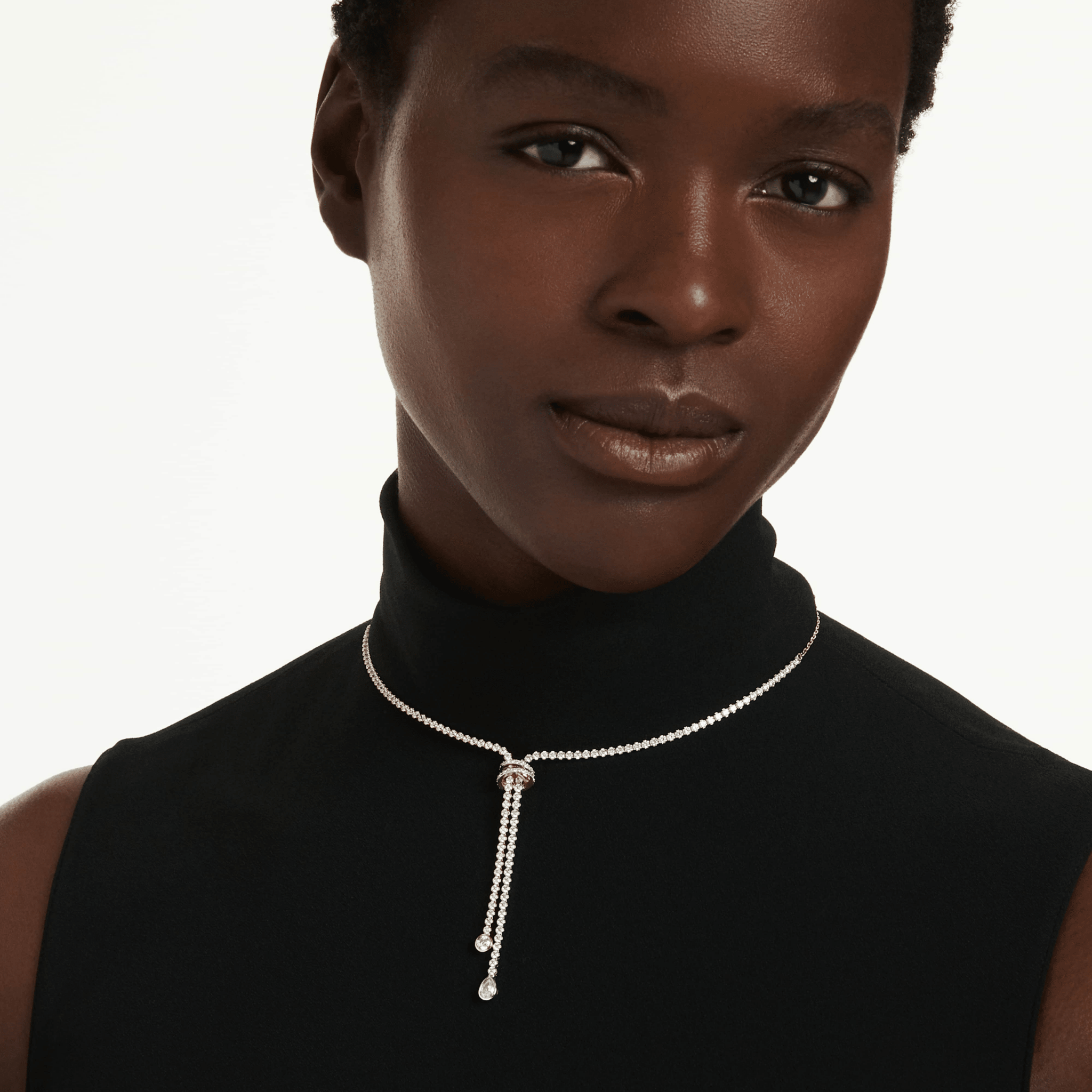 Hyperbola Y necklace, Round cut, Knot, White, Mixed metal finish -Swarovski