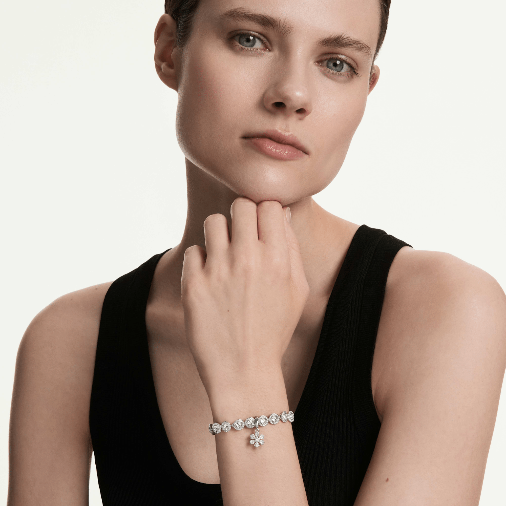 Idyllia charm, Mixed cuts, Snowflake, White, Rhodium plated -Swarovski