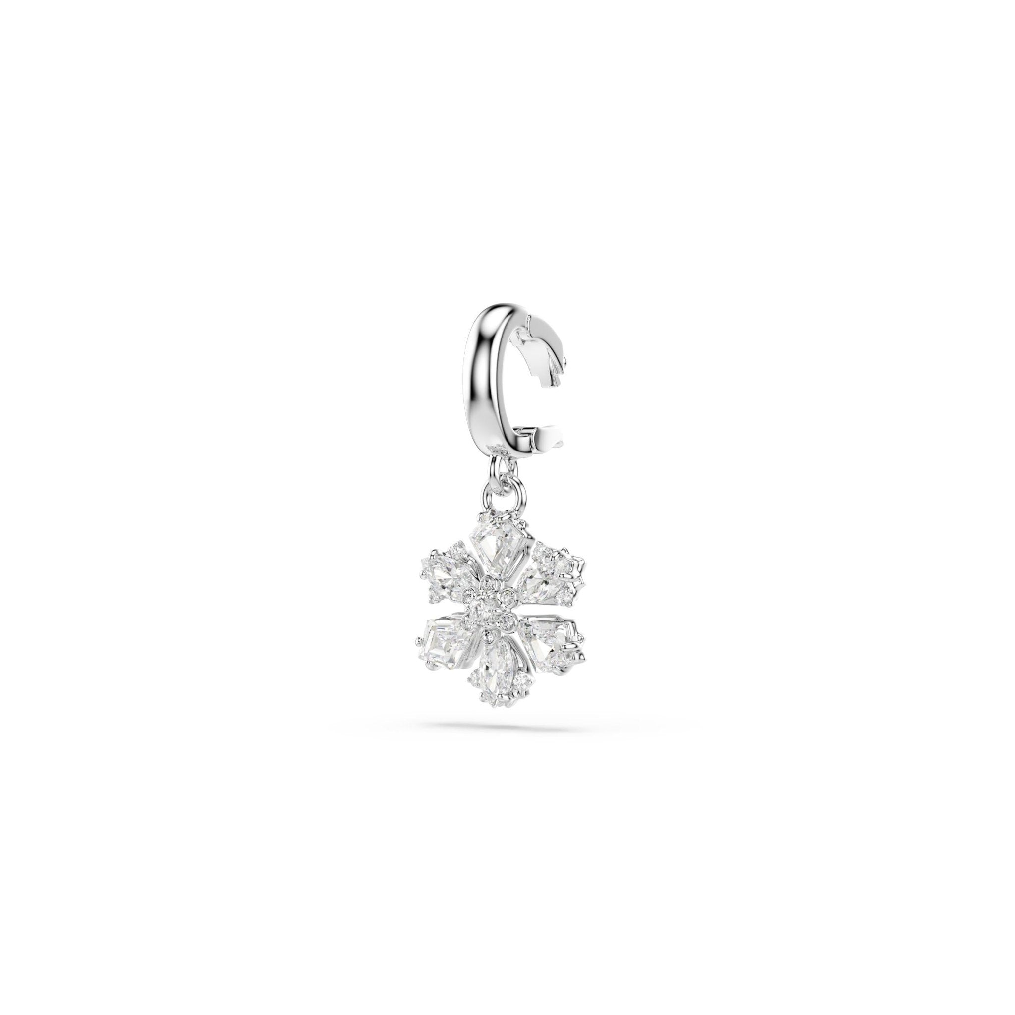 Idyllia charm, Mixed cuts, Snowflake, White, Rhodium plated -Swarovski