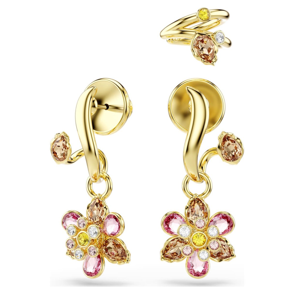 Idyllia earrings Set (3), Mixed cuts, Flower, Multicolored, 18K gold finish -Swarovski
