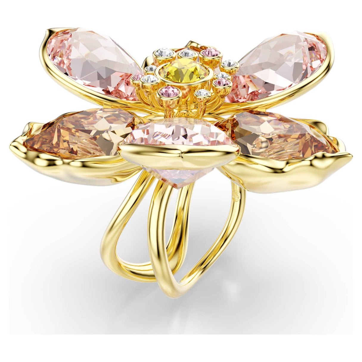 Idyllia motif ring Mixed cuts, Flower, Multicolored, 18K gold finish 55 -Swarovski