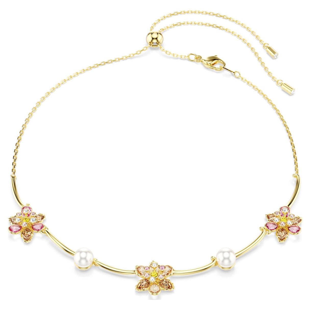 Idyllia necklace Crystal pearl, Mixed cuts, Flower, Multicolored, 18K gold finish -Swarovski
