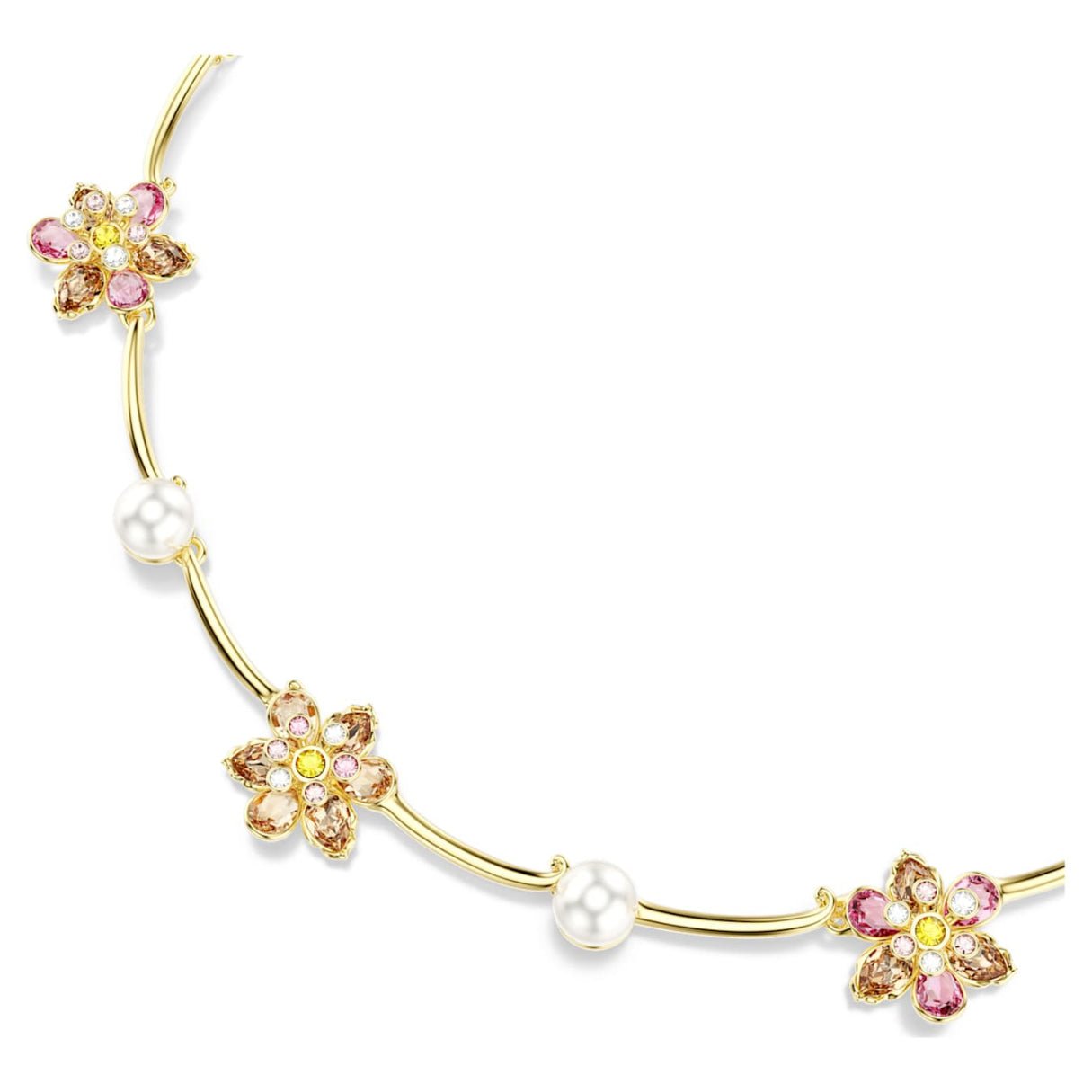 Idyllia necklace Crystal pearl, Mixed cuts, Flower, Multicolored, 18K gold finish -Swarovski