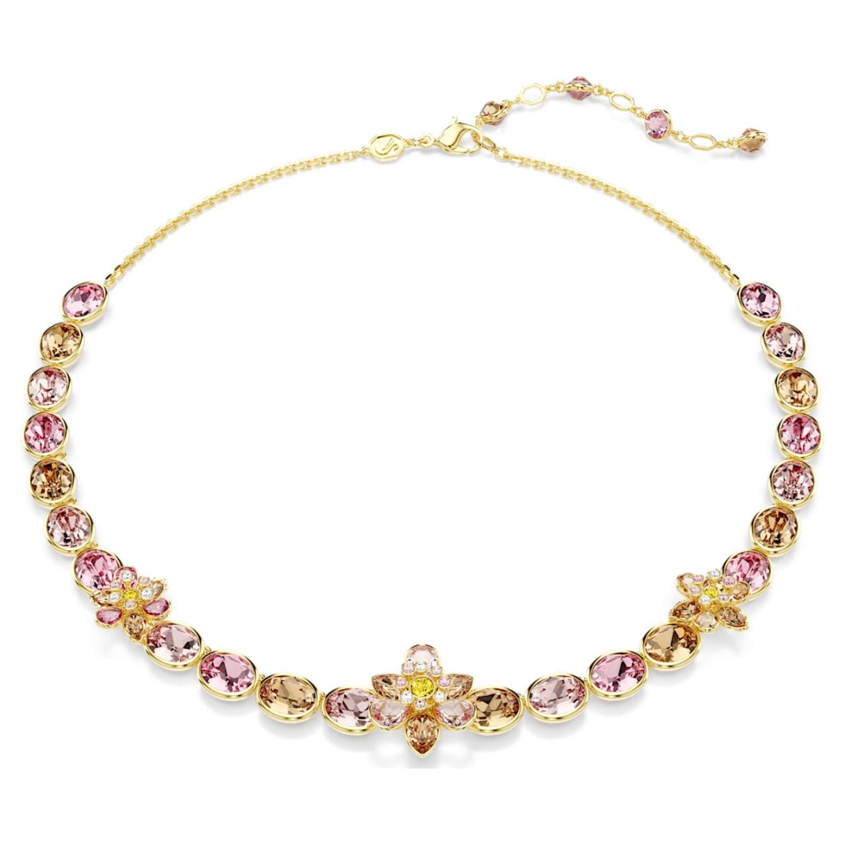 Idyllia necklace Mixed cuts, Flower, Multicolored, 18K gold finish -Swarovski