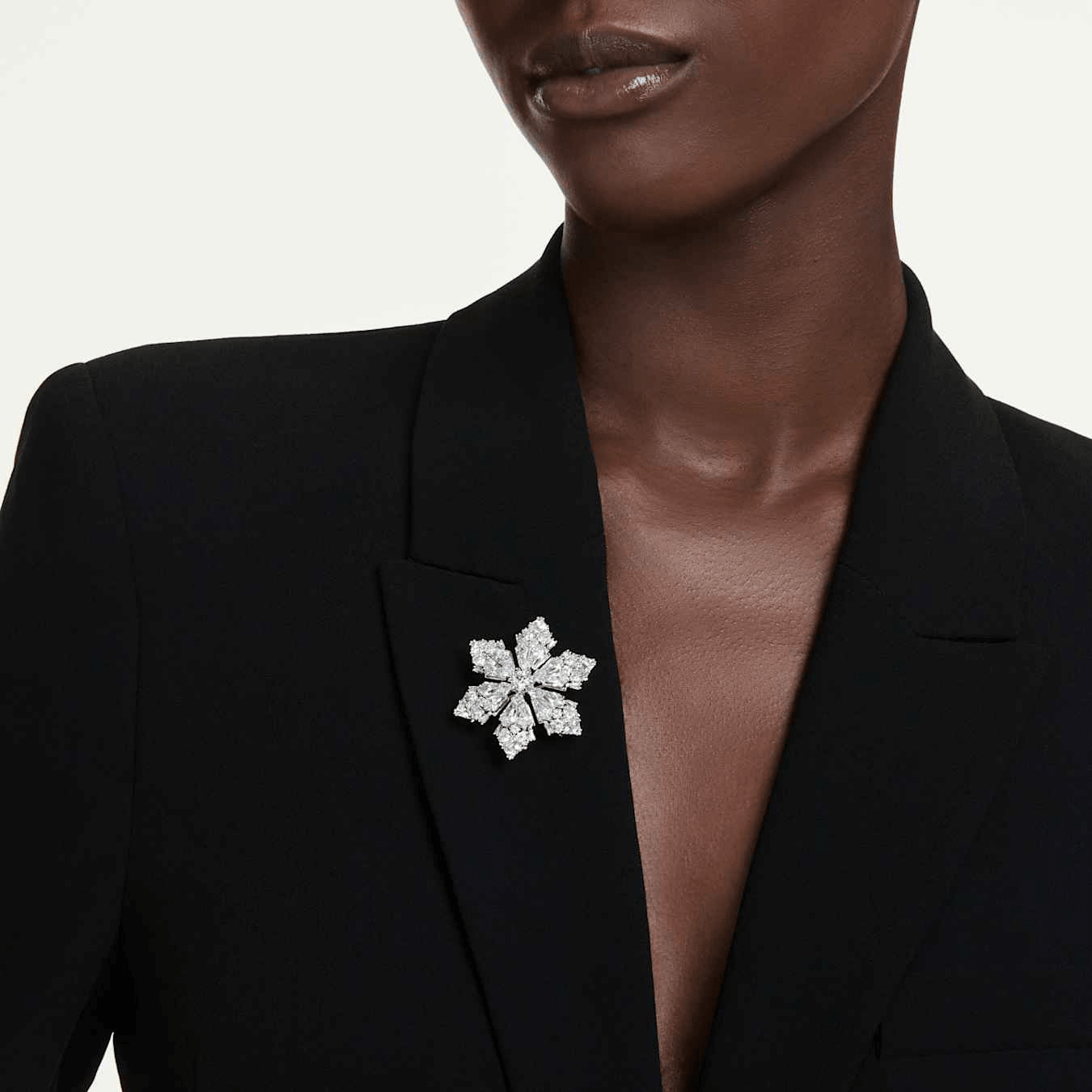 Idyllia pendant and brooch, Mixed cuts, Snowflake, White, Rhodium plated -Swarovski