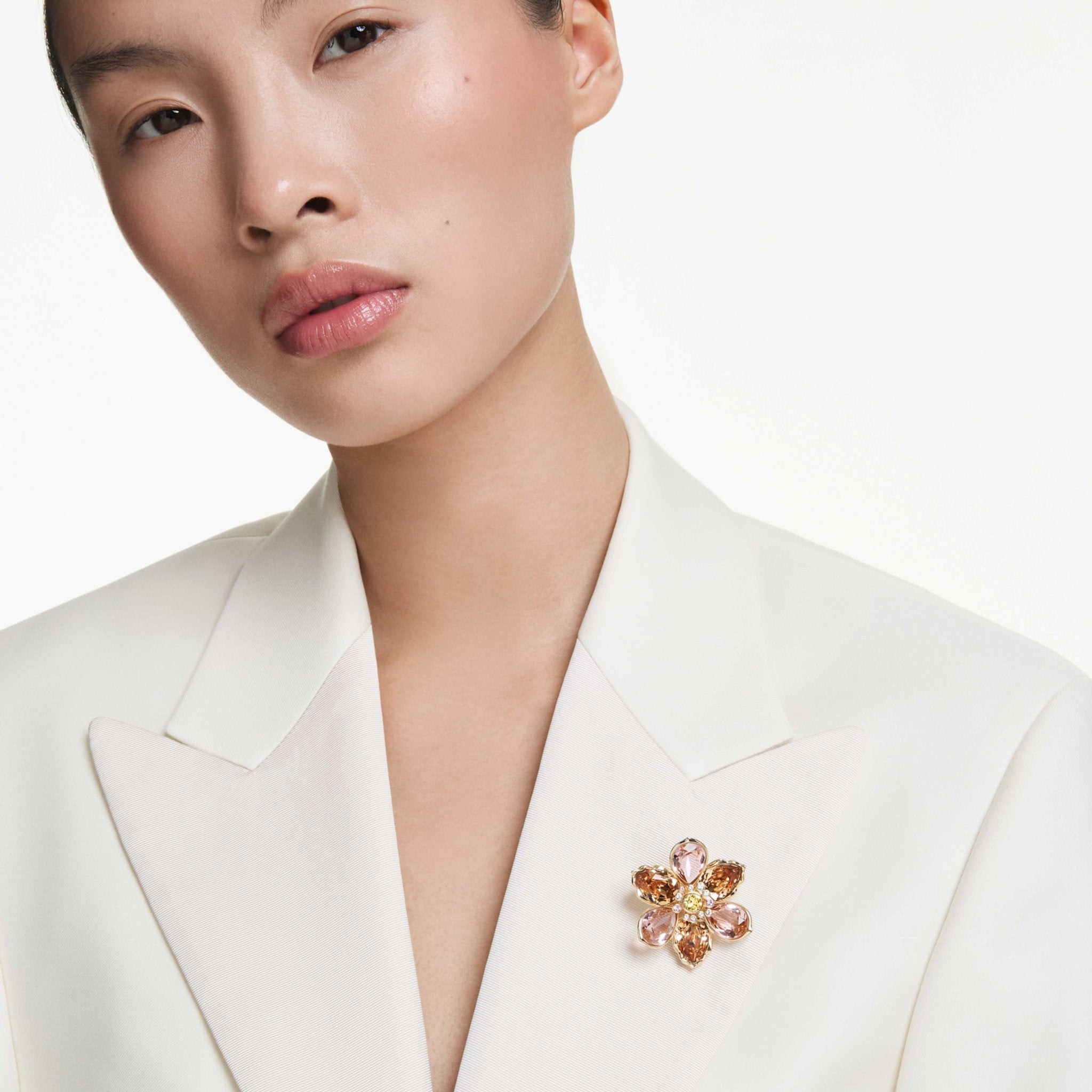 Idyllia pendant and broochMixed cuts, Flower, Multicoloured, 18K gold finish -Swarovski