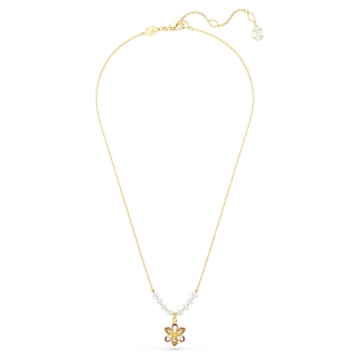 Idyllia pendant Crystal pearl, Mixed cuts, Flower, Multicolored, 18K gold finish -Swarovski