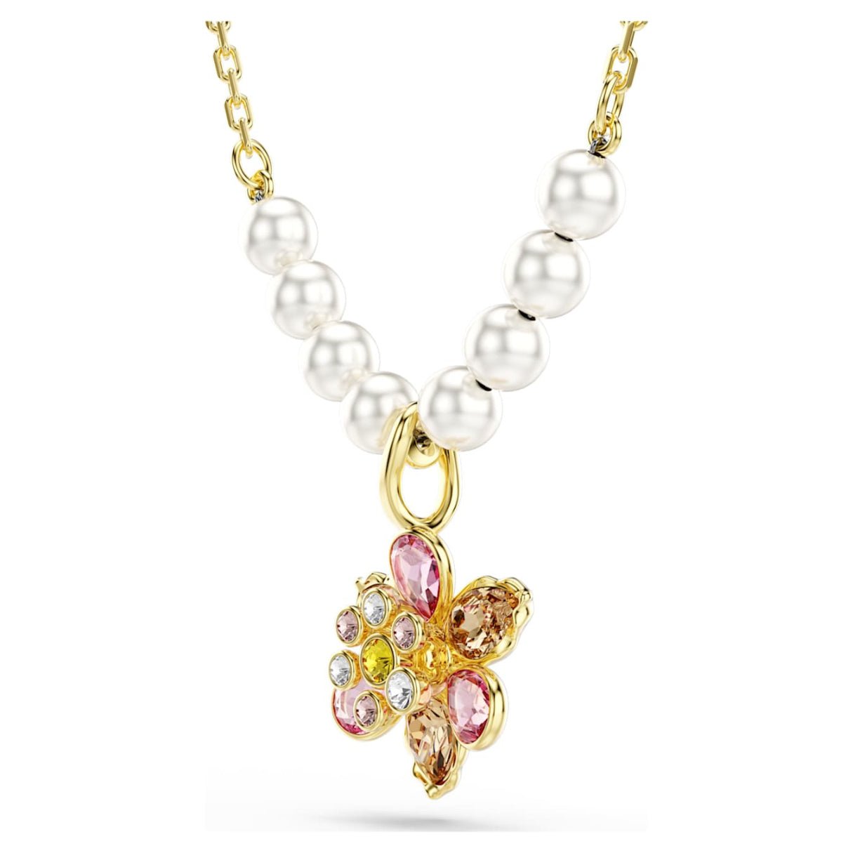 Idyllia pendant Crystal pearl, Mixed cuts, Flower, Multicolored, 18K gold finish -Swarovski