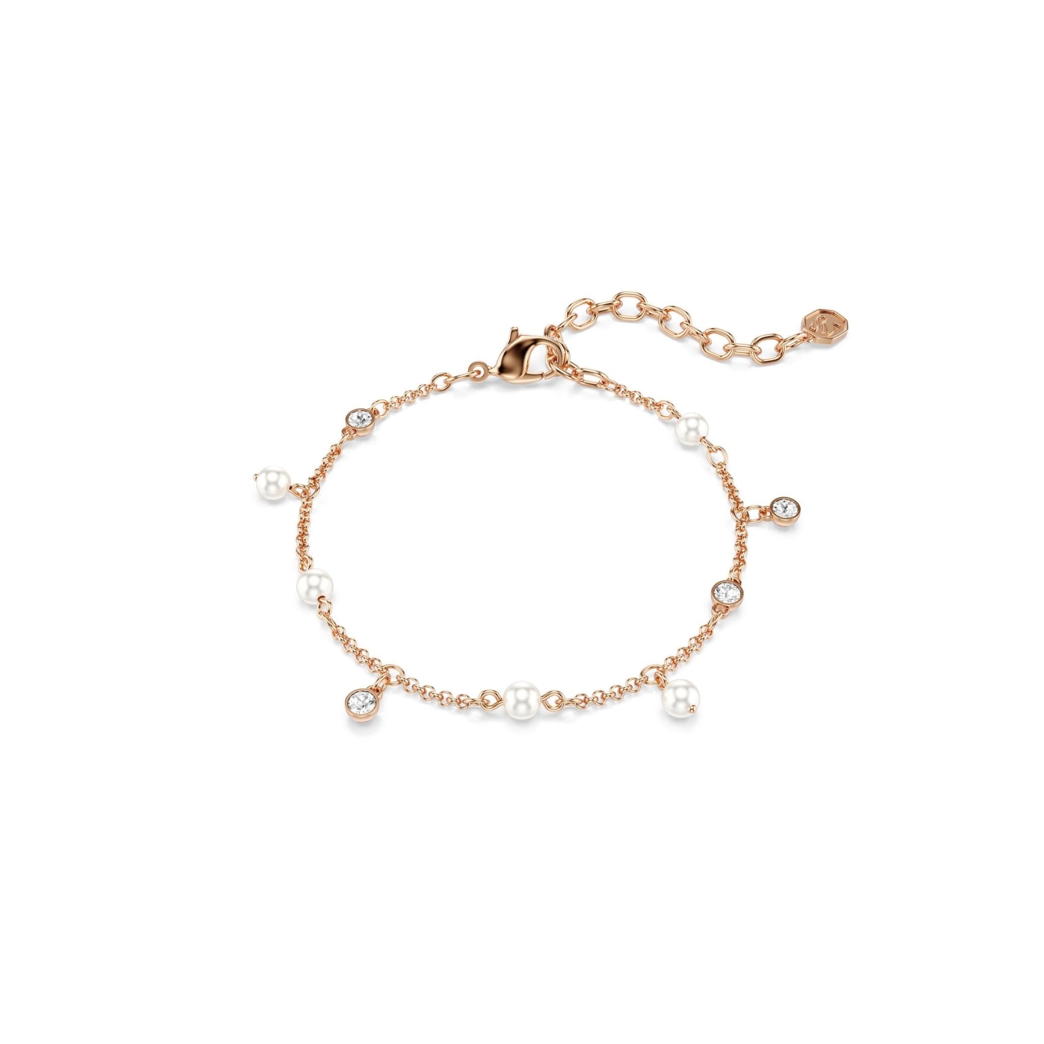 Imber bracelet, Crystal pearl, Round cut, White, 18K rose gold finish -Swarovski