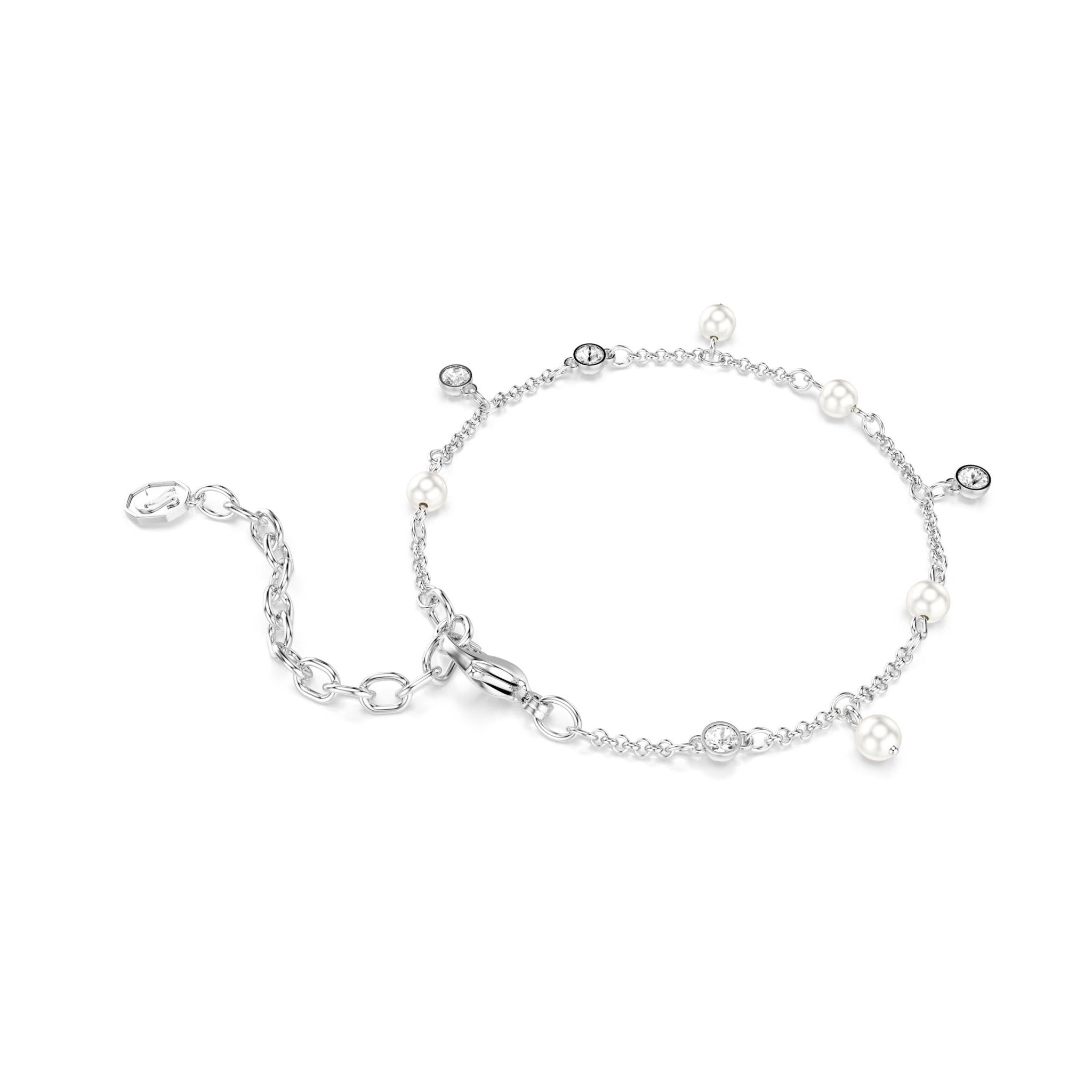Imber bracelet, Crystal pearl, Round cut, White, Rhodium plated -Swarovski