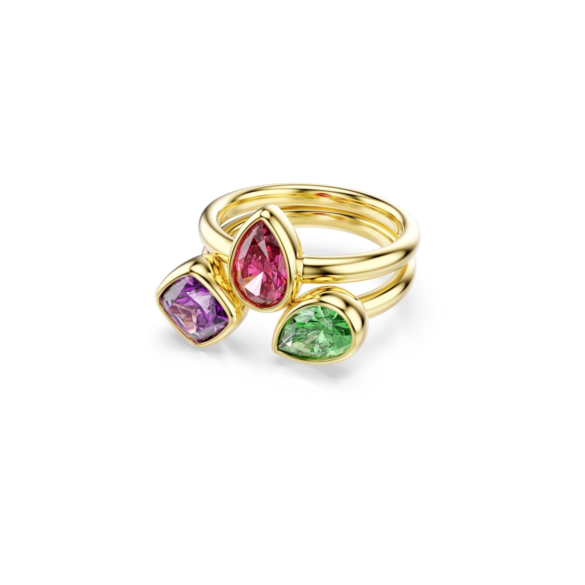 Imber cocktail ring, Set (2), Mixed cuts, Multicolored, 18K gold finish -Swarovski