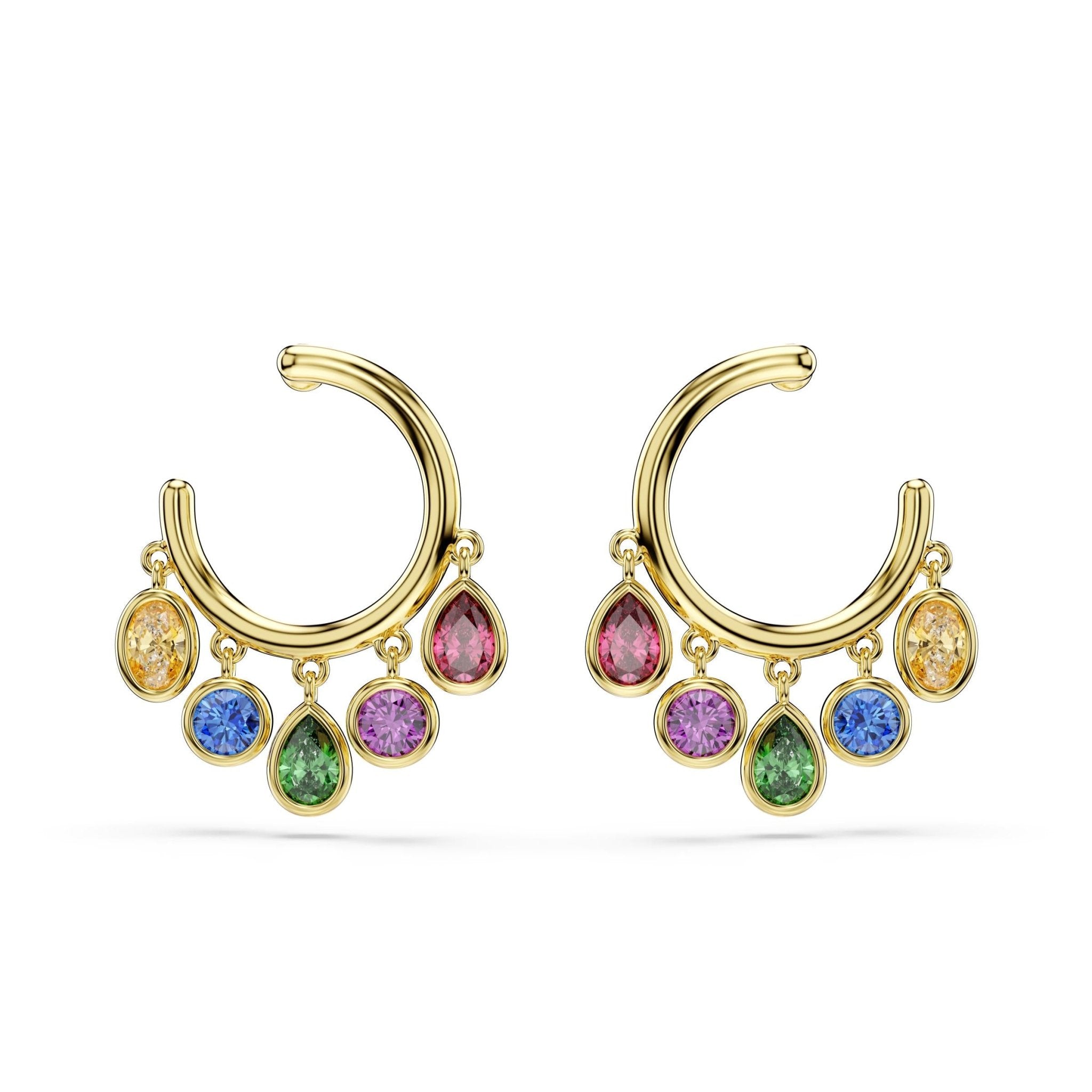 Imber hoop earrings, Mixed cuts, Multicolored, 18K gold finish -Swarovski