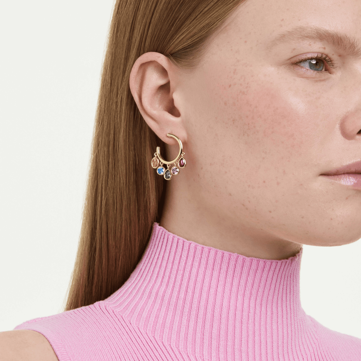 Imber hoop earrings, Mixed cuts, Multicolored, 18K gold finish -Swarovski