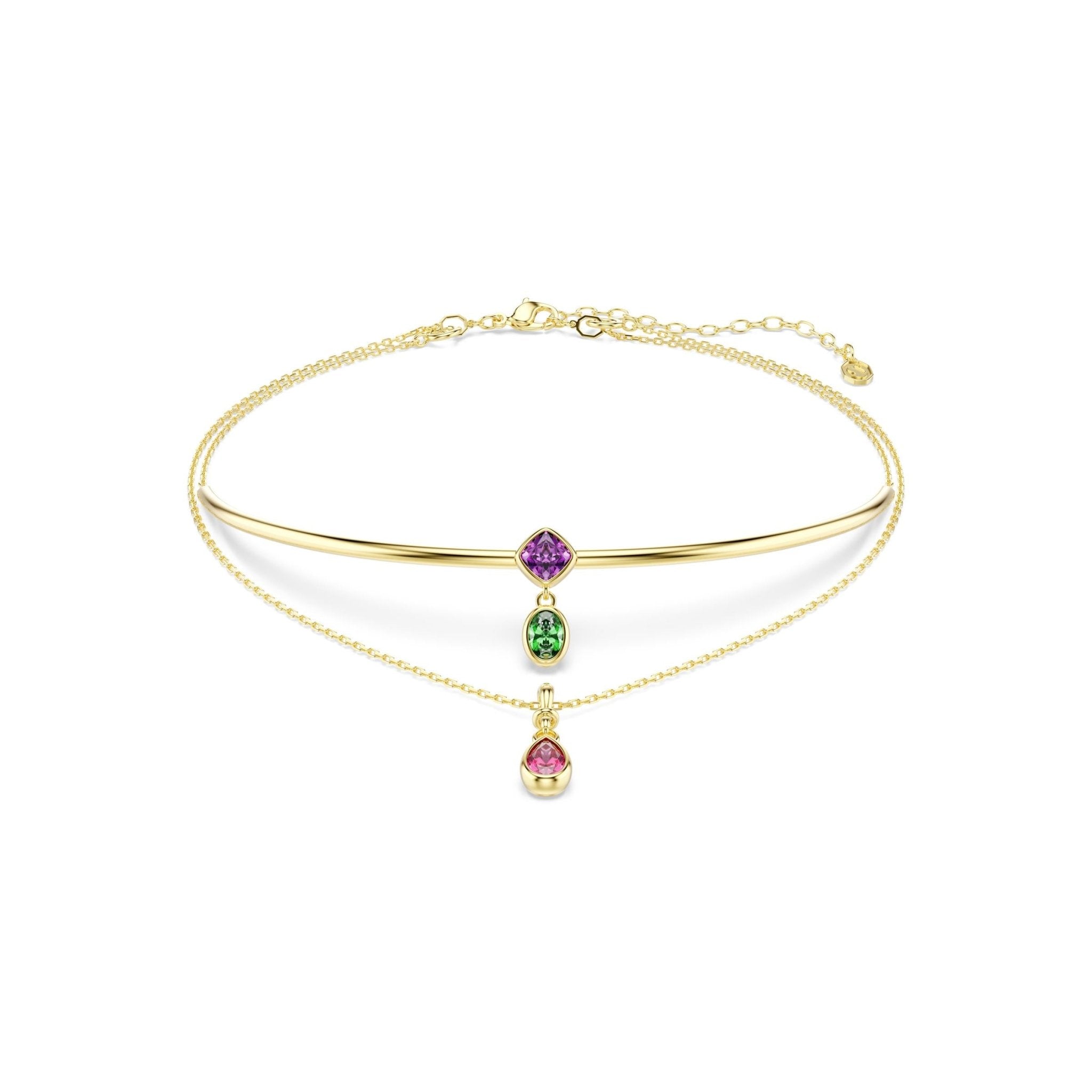 Imber layered necklace, Mixed cuts, Multicolored, 18K gold finish -Swarovski