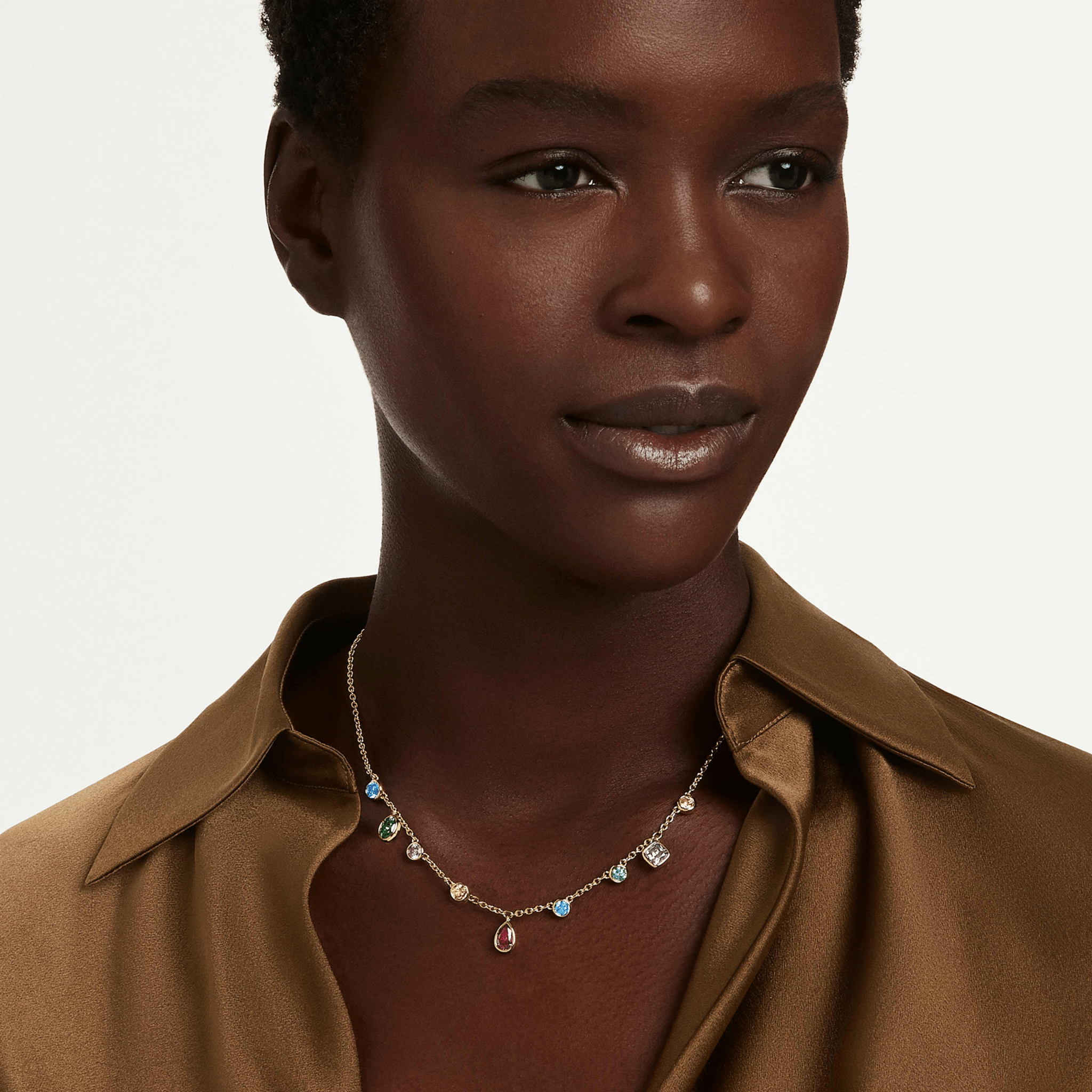 Imber necklace, Mixed cuts, Multicolored, 18K gold finish -Swarovski