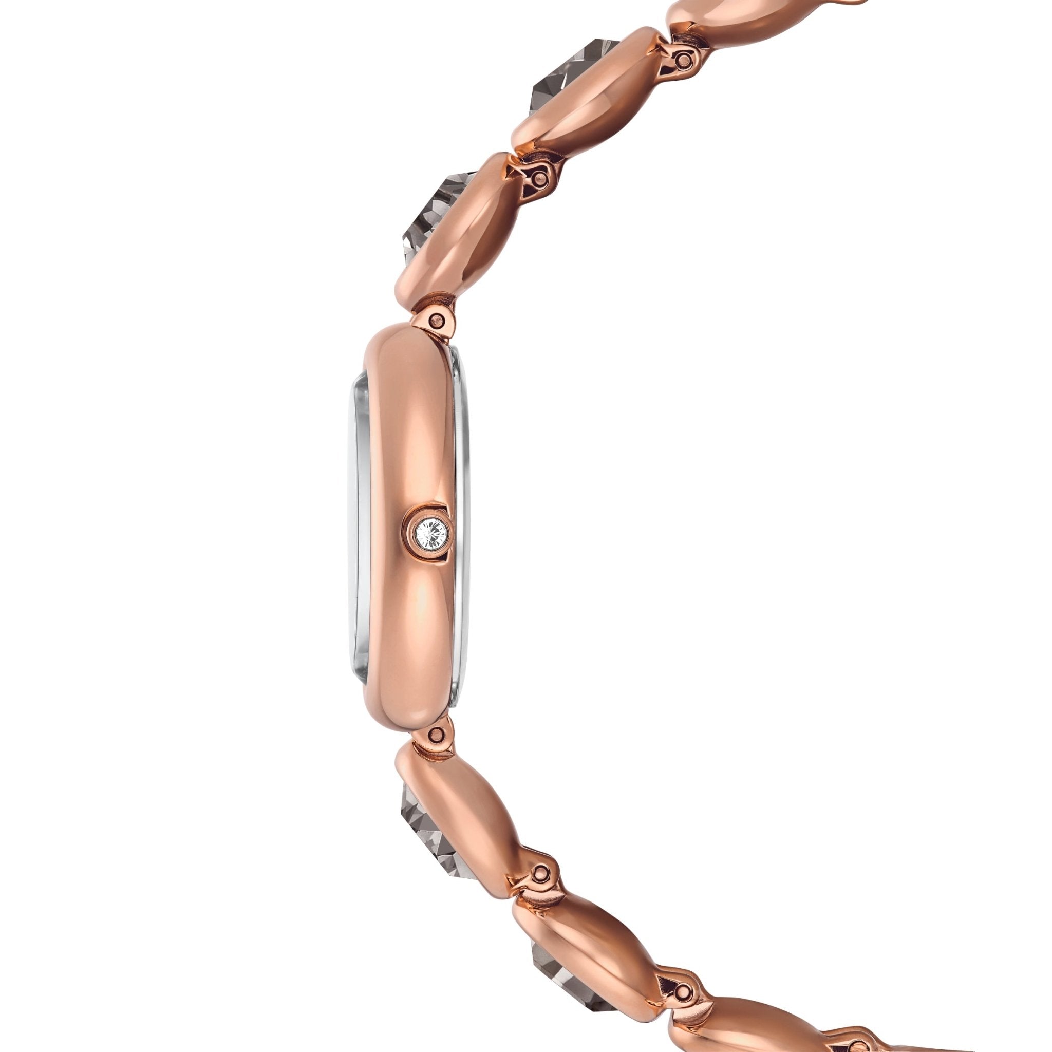 Imber oval watch, Swiss Made, Metal bracelet, Black, Rose gold-tone finish -Swarovski