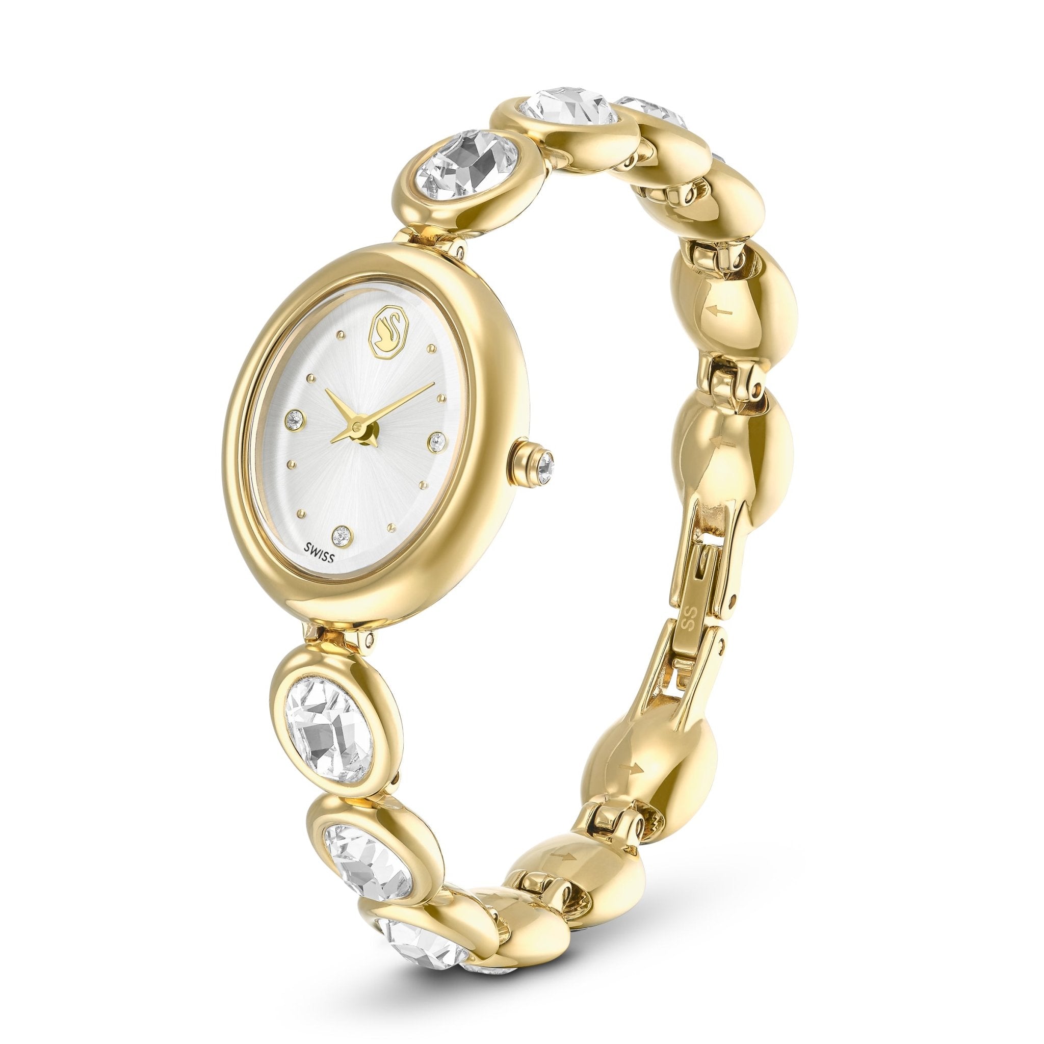 Imber oval watch, Swiss Made, Metal bracelet, Gold tone, Gold-tone finish -Swarovski