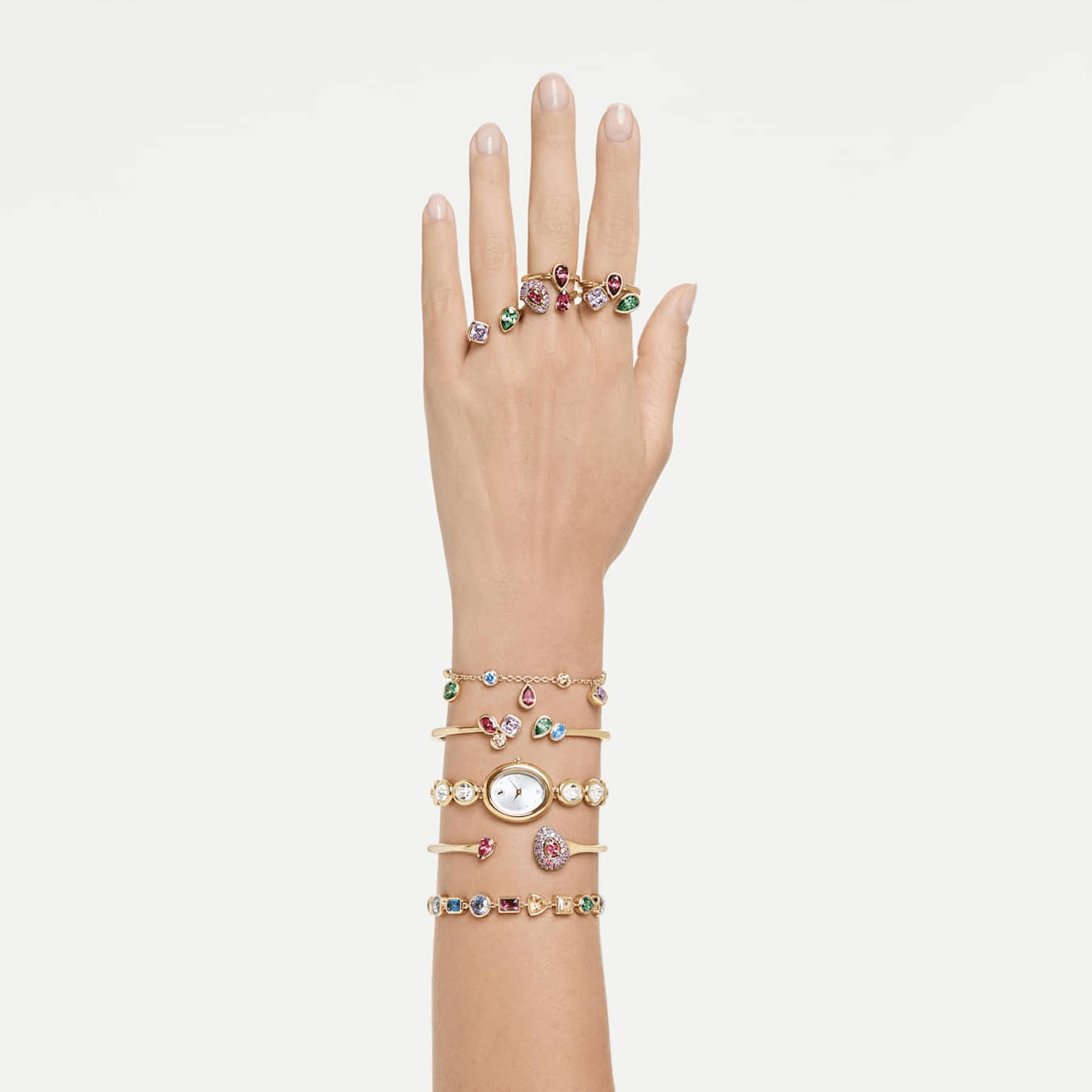 Imber oval watch, Swiss Made, Metal bracelet, Gold tone, Gold-tone finish -Swarovski