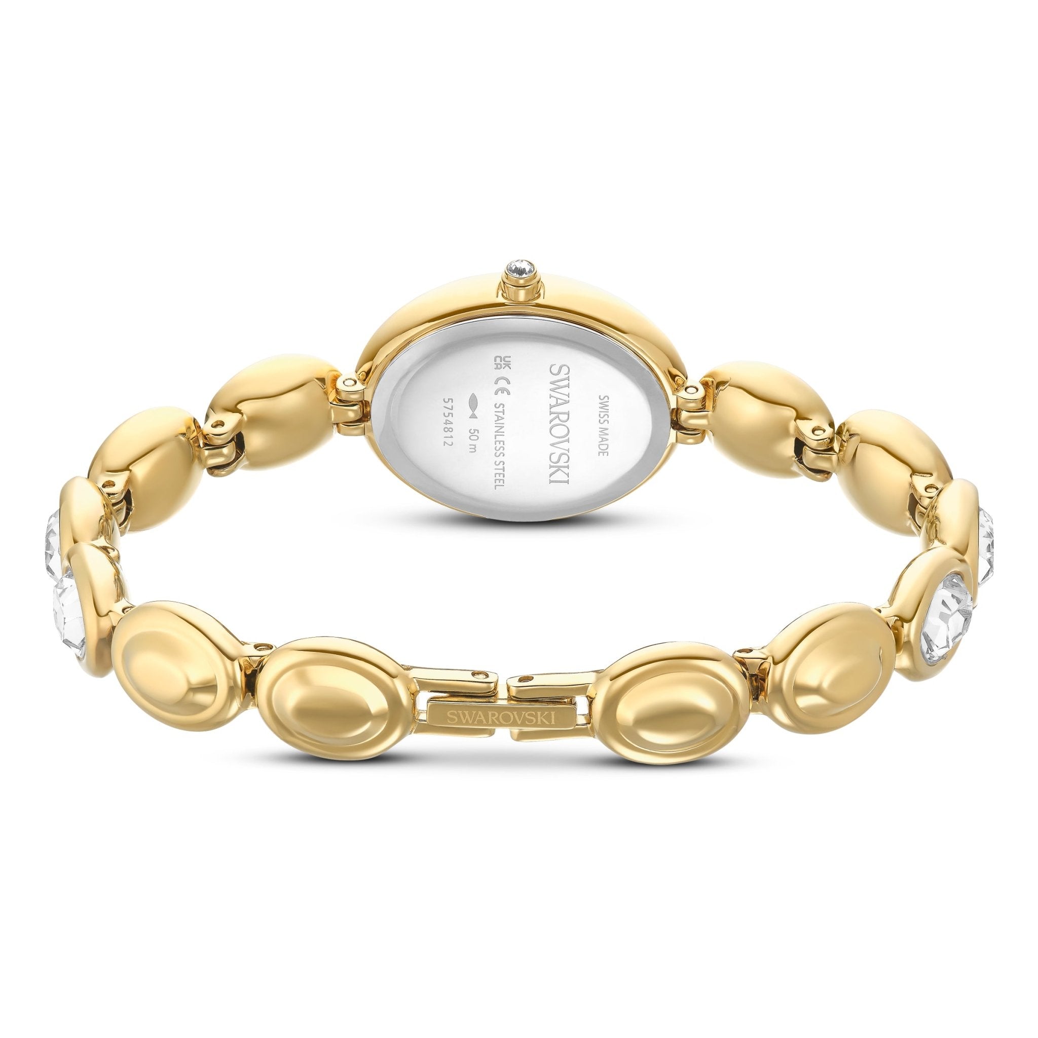 Imber oval watch, Swiss Made, Metal bracelet, Gold tone, Gold-tone finish -Swarovski