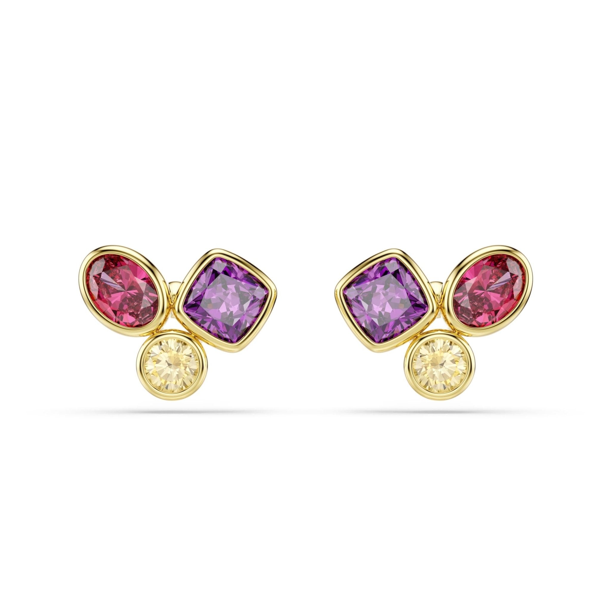 Imber stud earrings, Mixed cuts, Multicolored, 18K gold finish -Swarovski