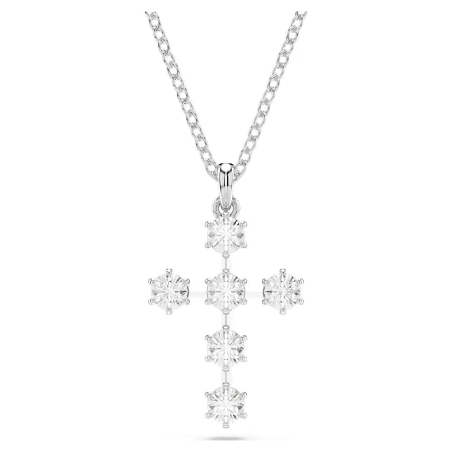 Insigne Pendant Round Cut Cross White Rhodium plated -Swarovski