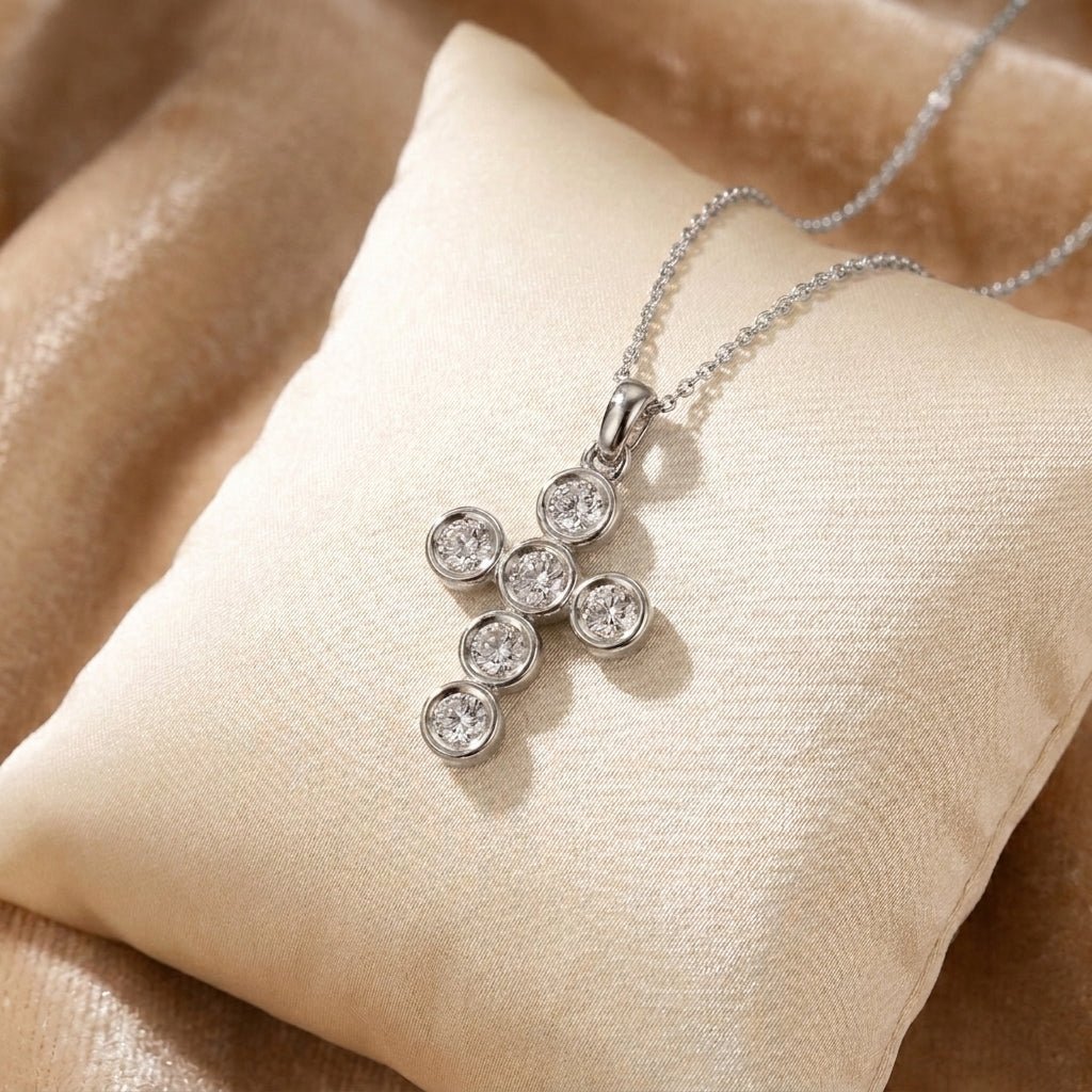 Lab Grown Diamond 9CT White Gold Tube Cross Pendant -Lab Grown Diamonds