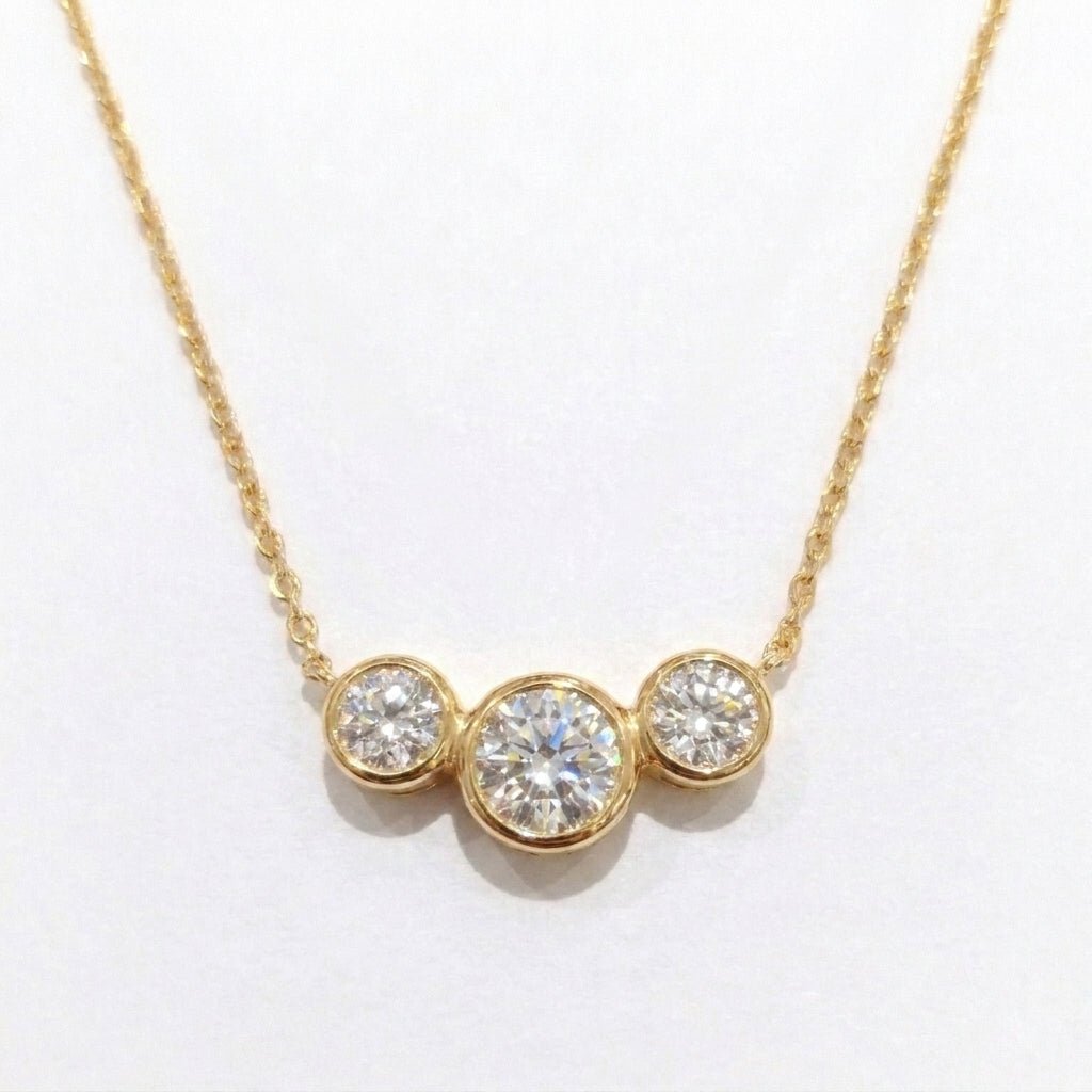 Lab Grown Diamond 9ct Yellow Gold Med Tube Trilogy Necklace -Lab Grown Diamonds