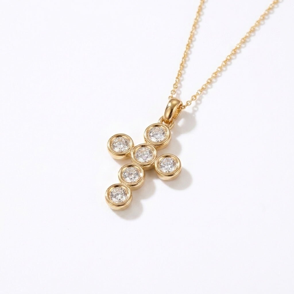 Lab Grown Diamond 9CT Yellow Gold Tube Cross Pendant -Lab Grown Diamonds