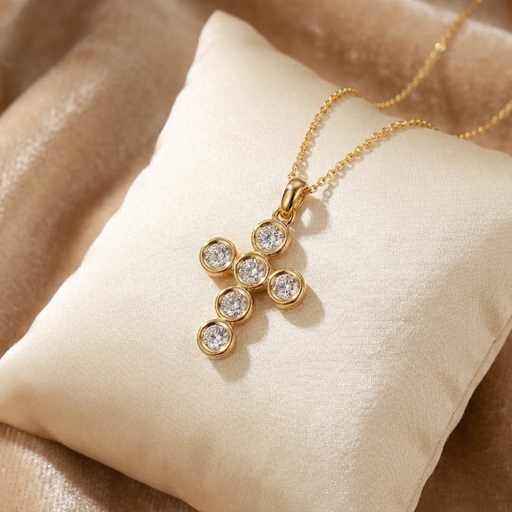 Lab Grown Diamond 9CT Yellow Gold Tube Cross Pendant -Lab Grown Diamonds