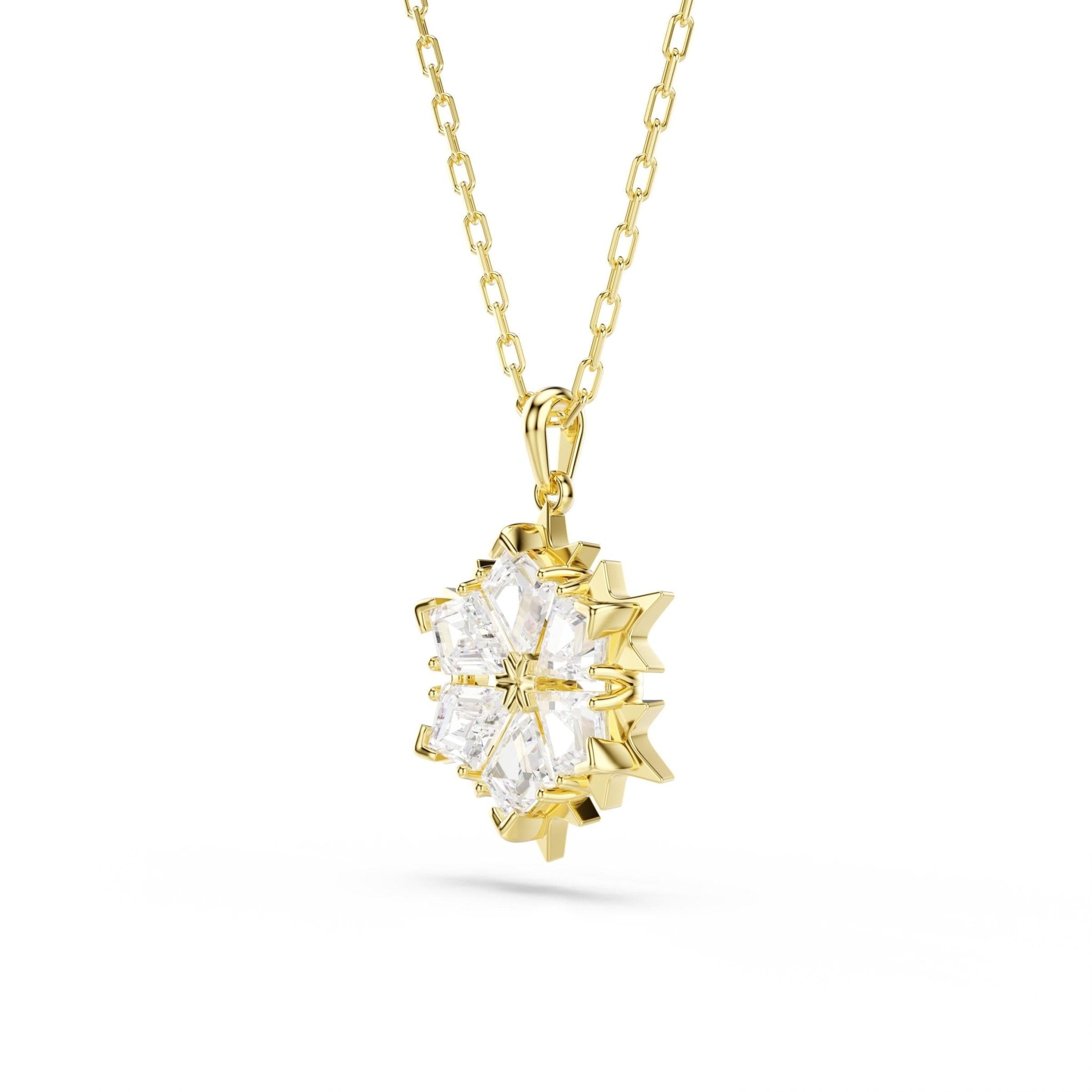 Magic pendant, Mixed cuts, Snowflake, White, 18K gold finish -Swarovski