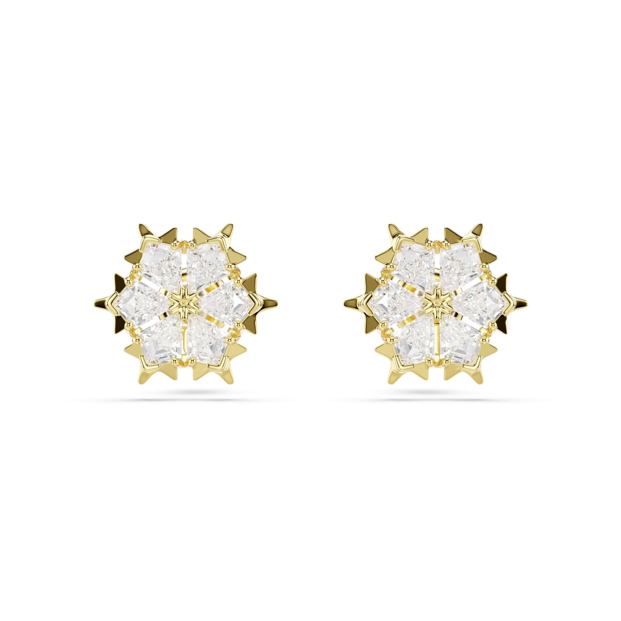 Magic stud earrings, Mixed cuts, Snowflake, White, 18K gold finish -Swarovski