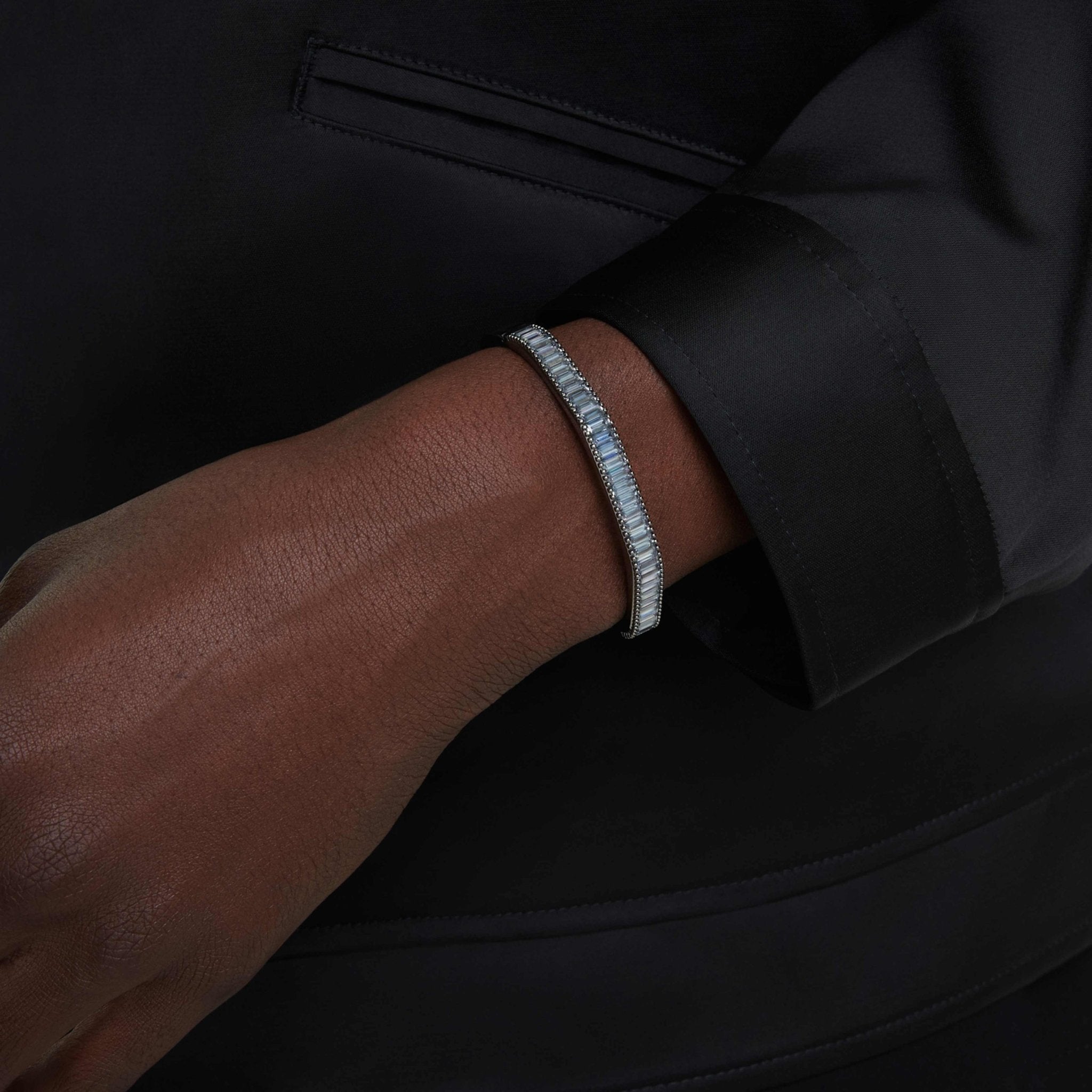 Matrix bangle Baguette cut, Octagon shape, Grey, Ruthenium plated -Swarovski